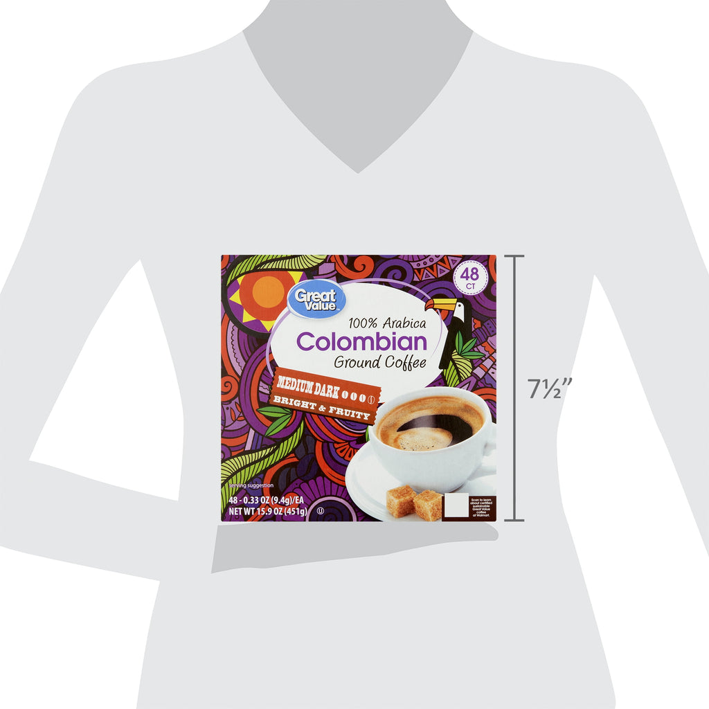 Great Value 100% Arabica Colombian Medium Roast Ground Coffee Pods 48 Count