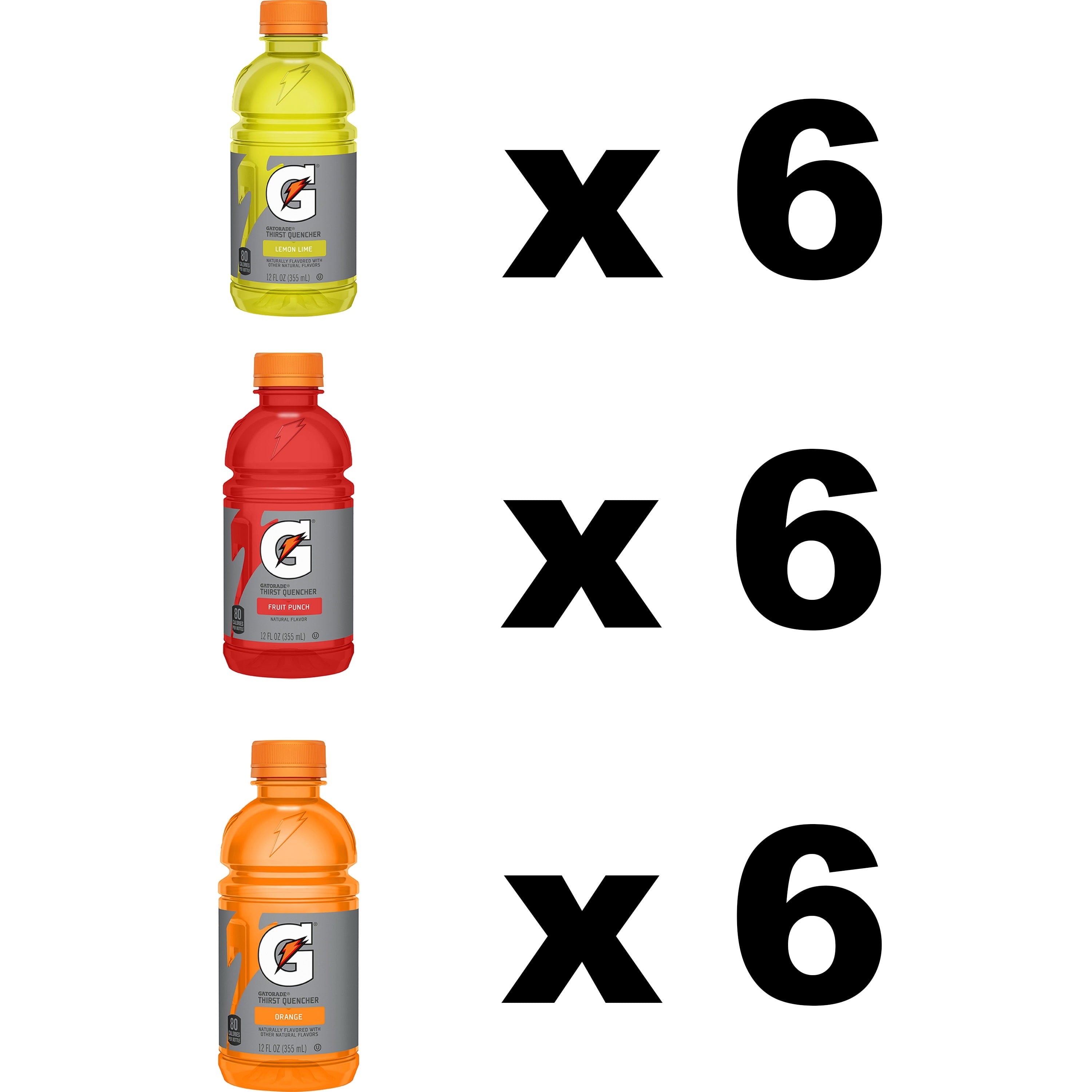 Gatorade Sports Drink Variety Pack Lemon Lime Fruit Punch Orange 12 fl oz 18 Count