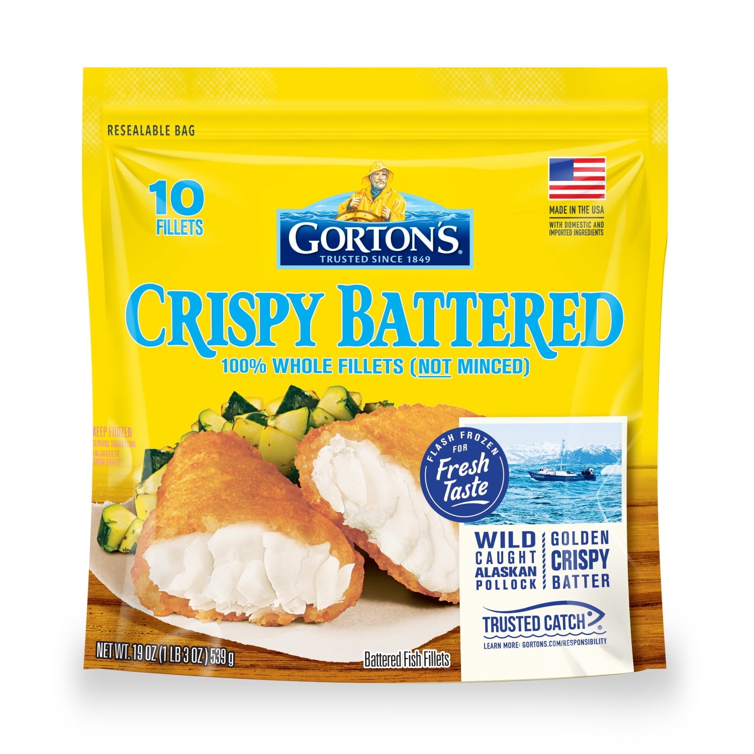 Gorton's Crispy Battered Wild Caught Alaskan Pollock Fillets Frozen 19 Oz 10 Count