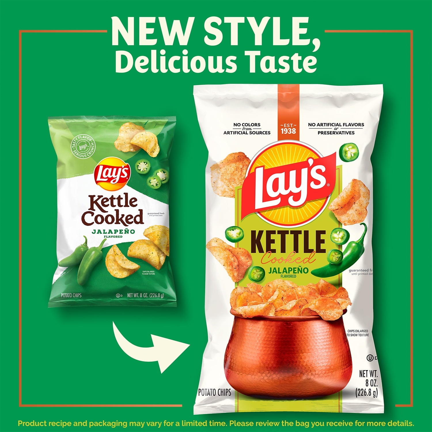 Jalapeno Kettle Cooked Potato Chips 8 Oz Lay's