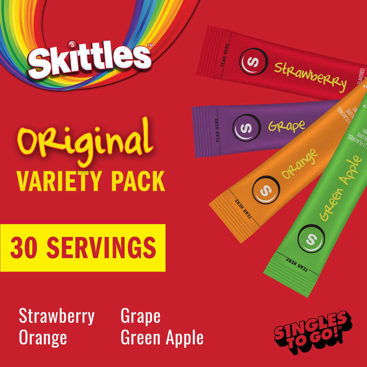 Skittles Zero Sugar Variety Pack Singles-to-Go Powdered Drink Mix 30 Count