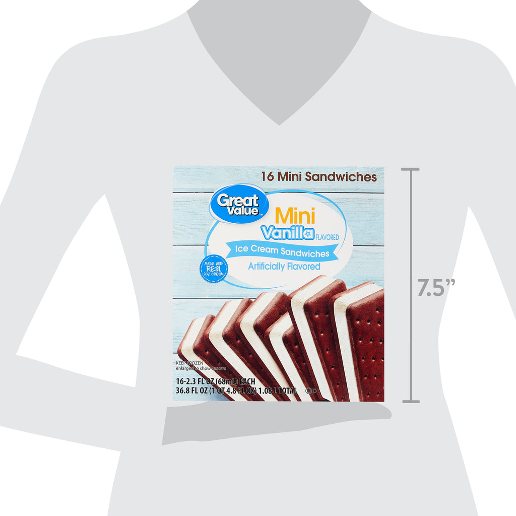 Great Value Mini Vanilla Ice Cream Sandwiches 16 Pack 36.8 Fl Oz