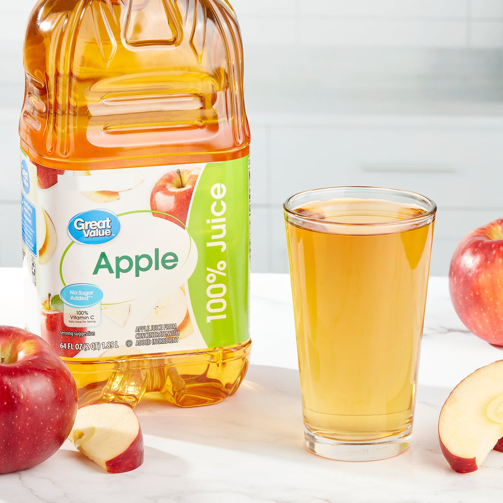Great Value 100% Apple Juice From Concentrate No Sugar Added Pulp-Free 64 fl oz