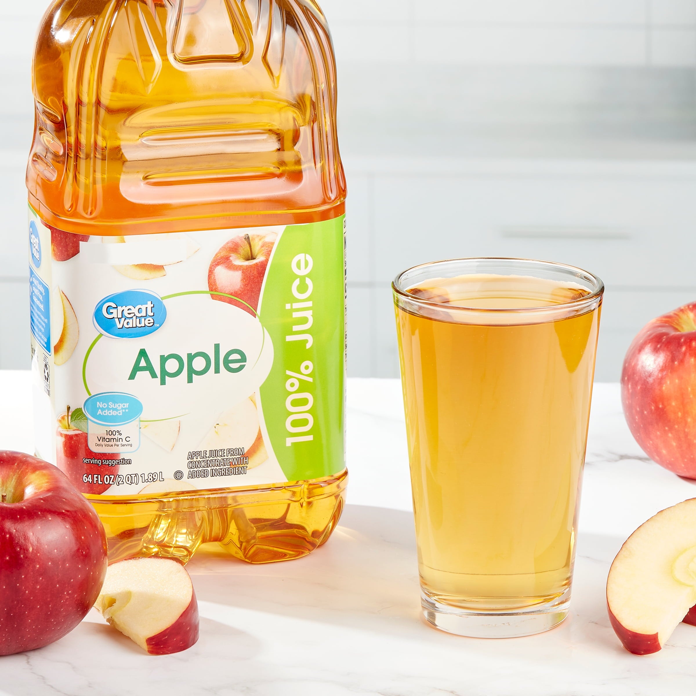 Great Value 100% Apple Juice From Concentrate No Sugar Added Pulp-Free 64 fl oz