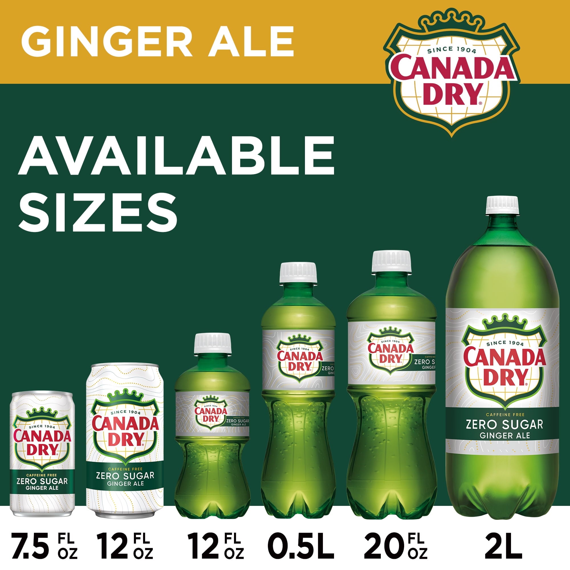 Canada Dry Caffeine Free Zero Sugar Ginger Ale Soda Pop Bottle 2 L