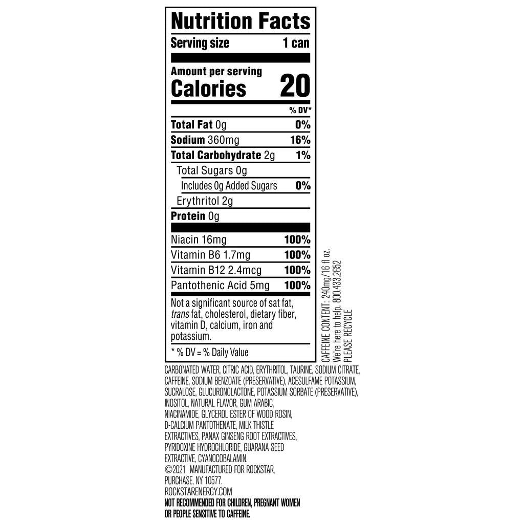 Rockstar Pure Zero Silver Ice Energy Drink 16 fl oz Single Can
