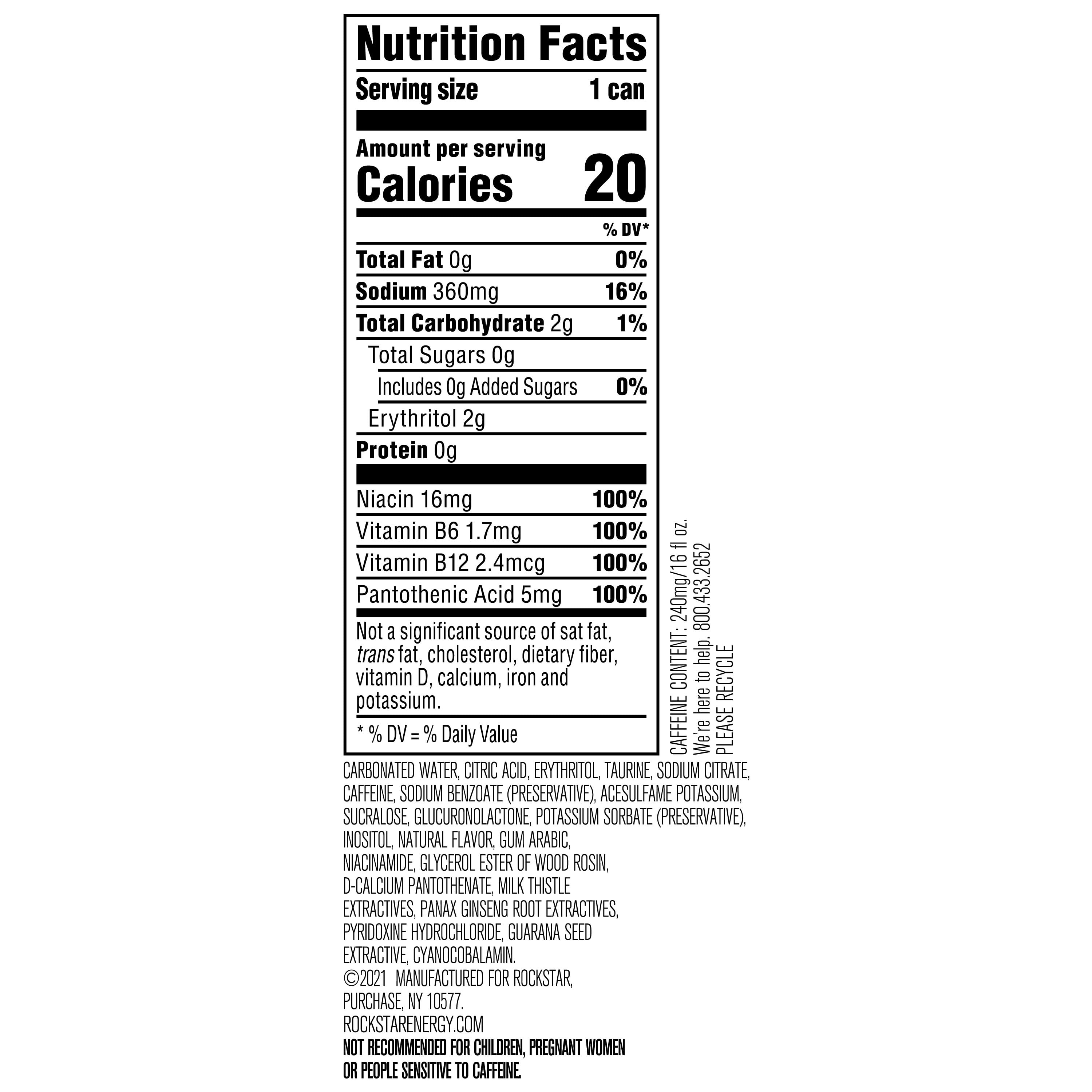 Rockstar Pure Zero Silver Ice Energy Drink 16 fl oz Single Can