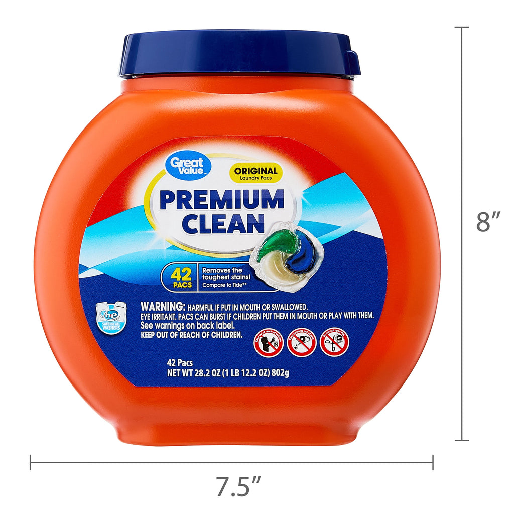 Great Value Premium Clean Laundry Pacs Original Scent 42 Count