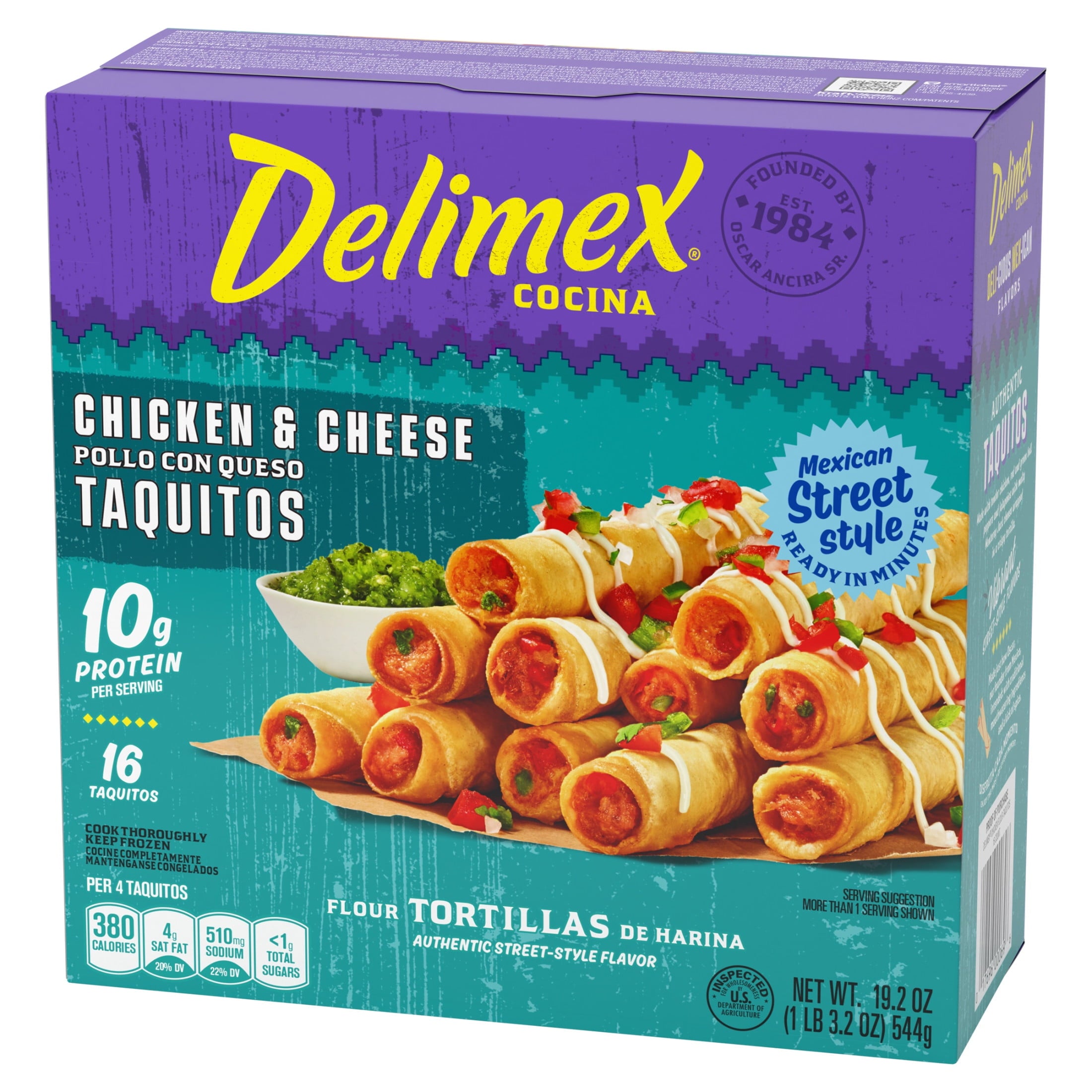 Delimex Chicken & Cheese Taquitos Frozen Snacks 16 Count 19.2 Oz