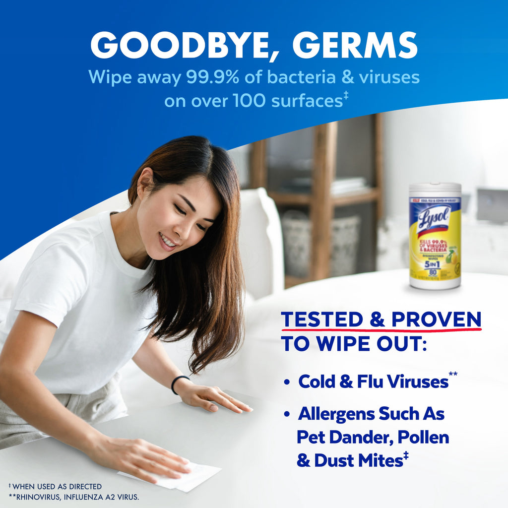 Lysol Disinfecting Wipes Multi Surface Antibacterial Cleaning Lemon & Lime Blossom Scent 80 Count
