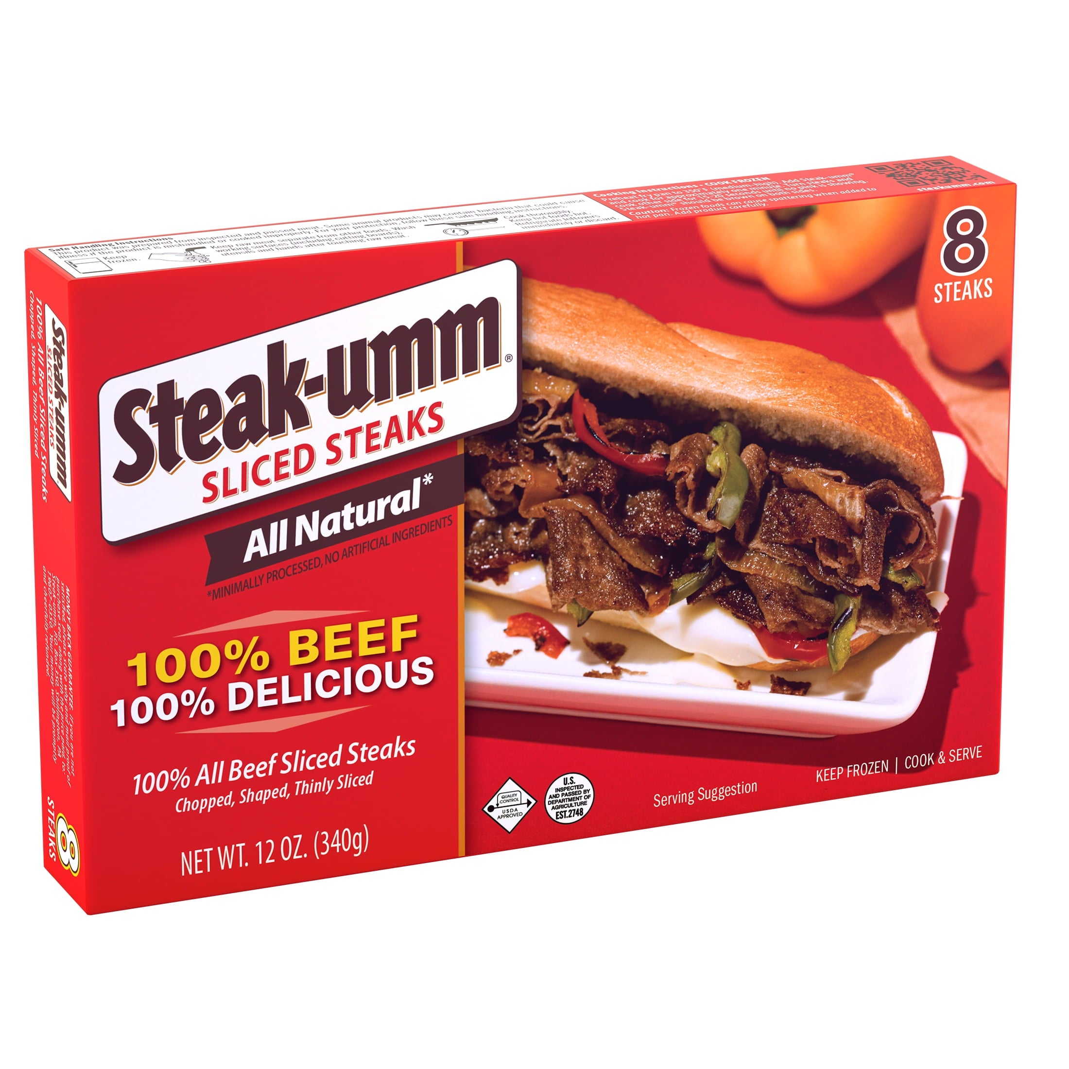Steak-Umm Sliced Steaks All-Natural 100% Beef 12 Oz 8 Count Frozen