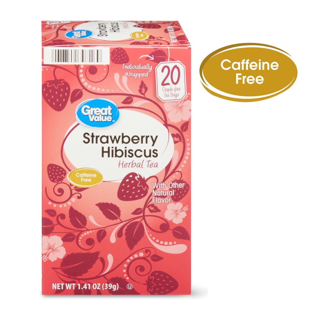 Great Value Strawberry Hibiscus Herbal Tea Bags Caffeine Free 1.41 oz 20 Count