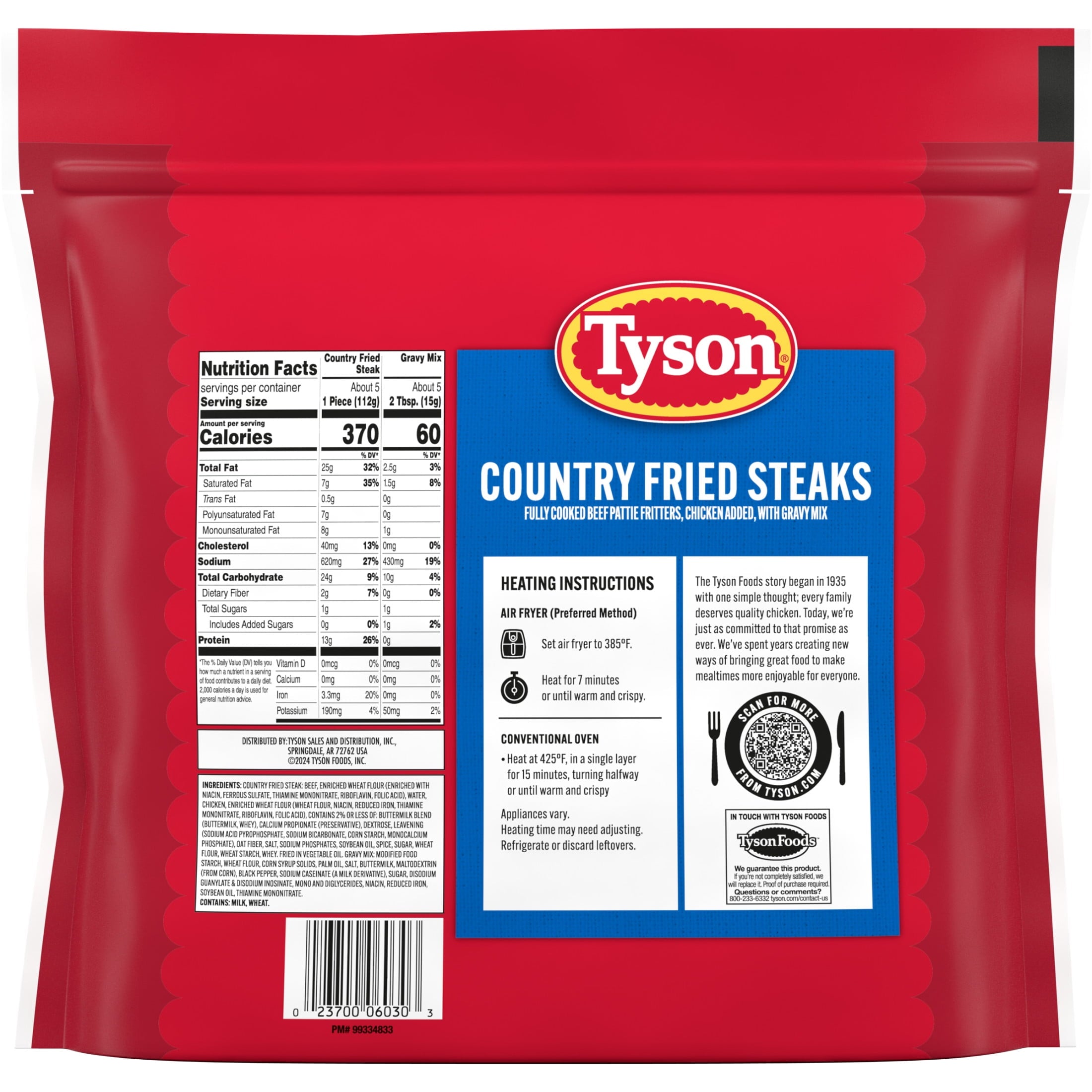 Tyson Country Fried Steaks with Gravy Mix Frozen 22.75 Oz 13g Protein