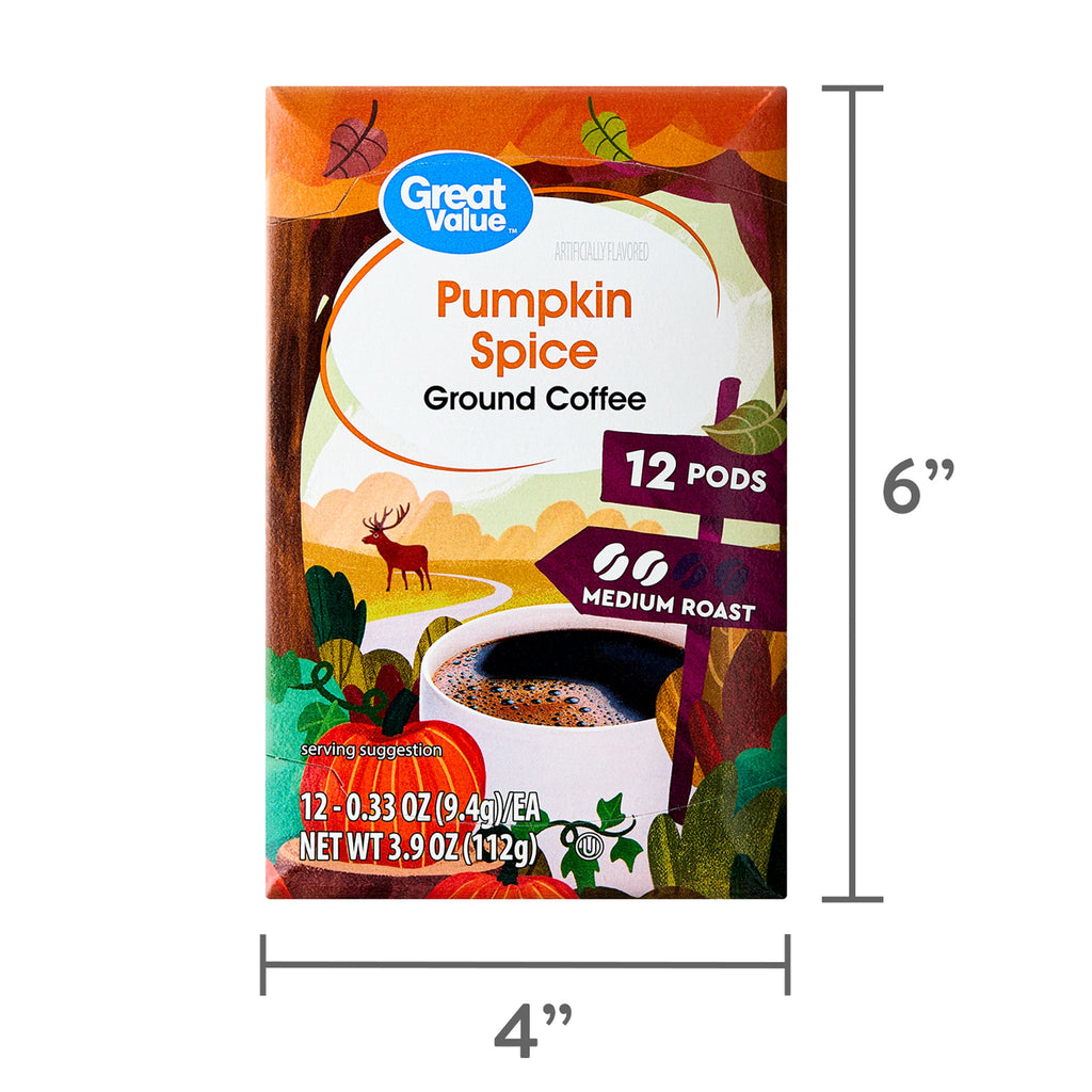 Great Value Pumpkin Spice Naturally Caffeinated Medium Roast Ground Coffee 12 Count