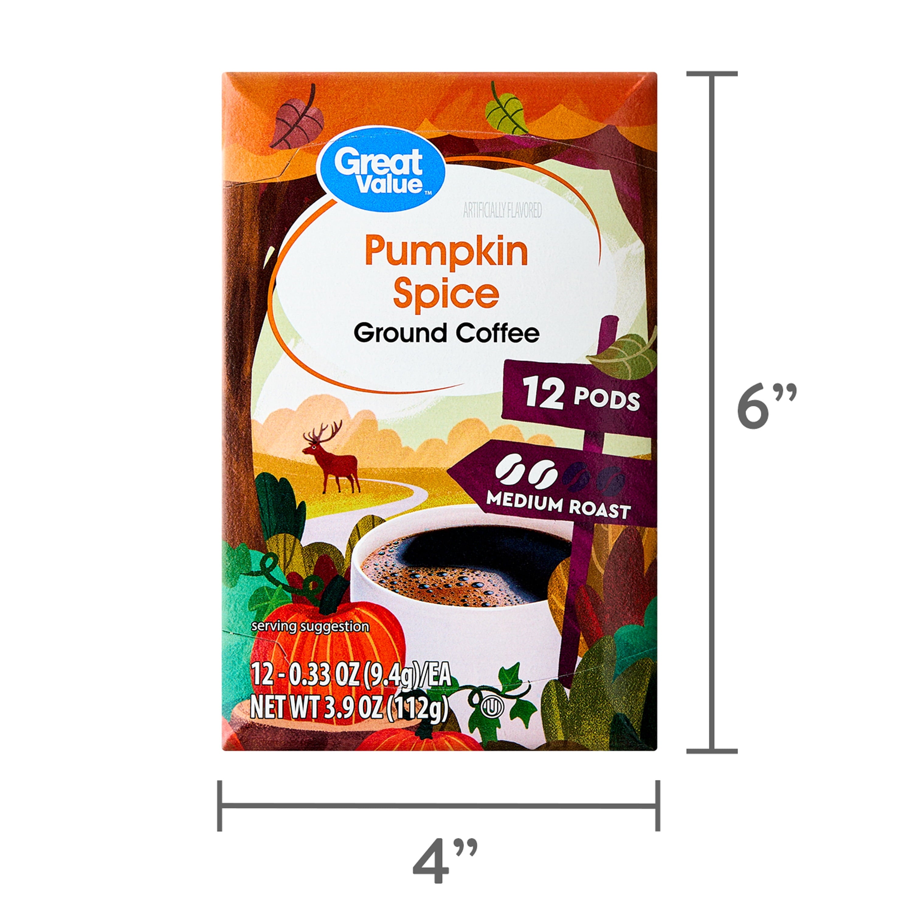 Great Value Pumpkin Spice Naturally Caffeinated Medium Roast Ground Coffee 12 Count