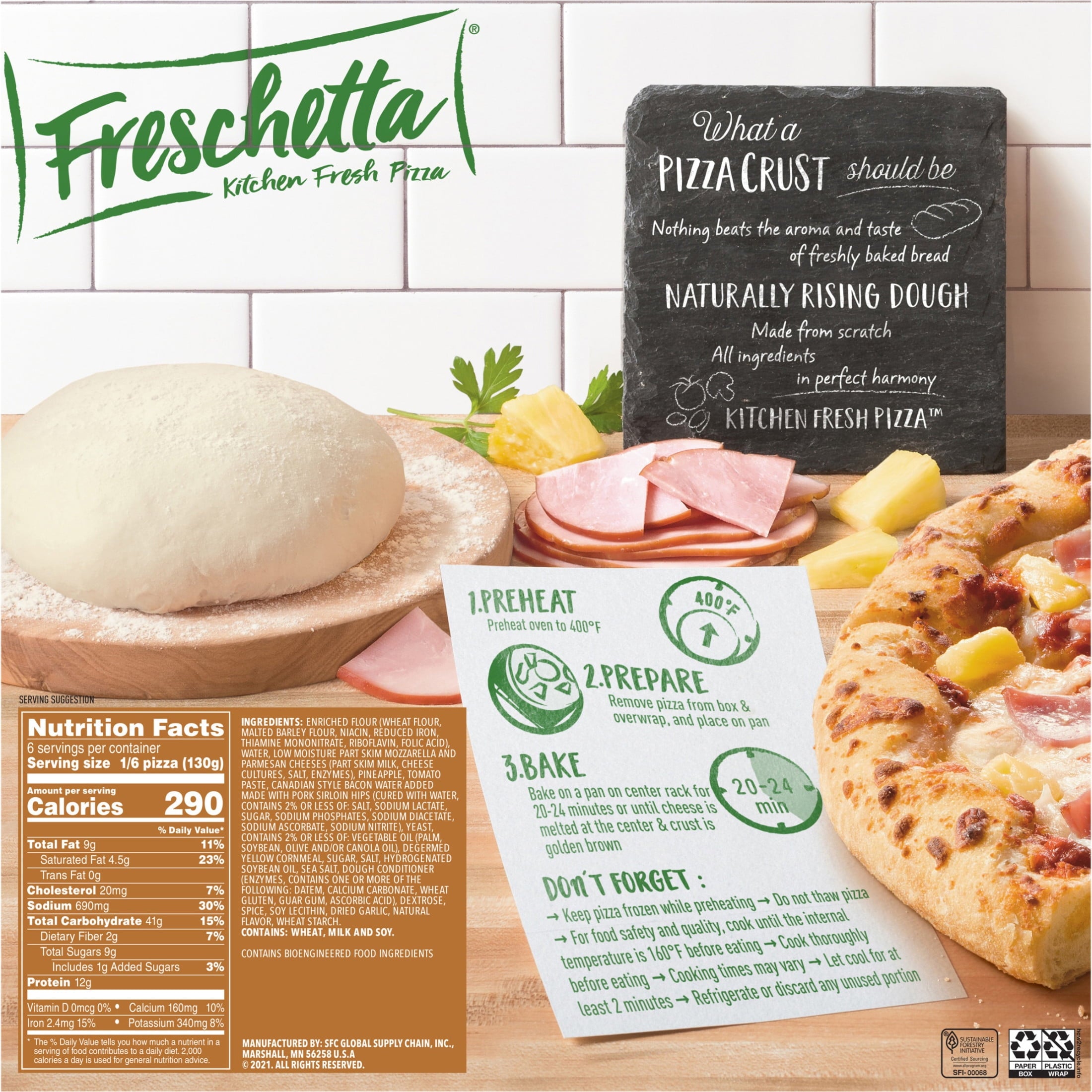 Freschetta Canadian Bacon and Pineapple Naturally Rising Crust Frozen Pizza 27.5 Oz