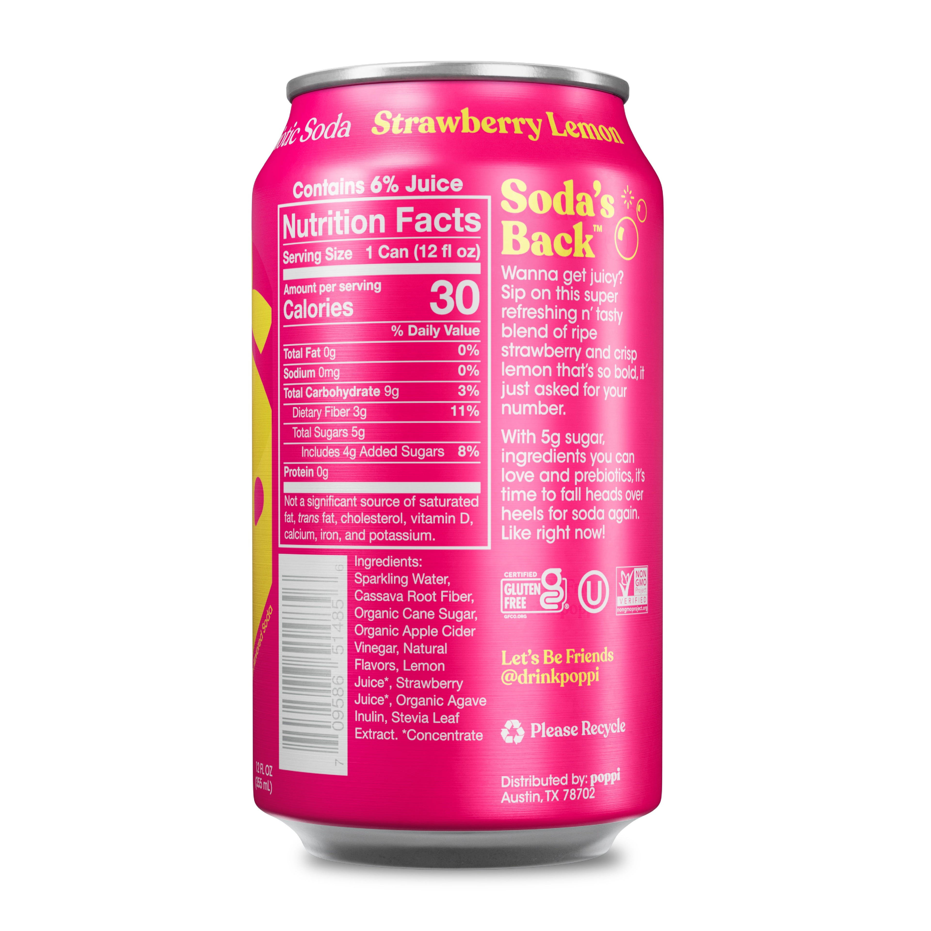 poppi Strawberry Lemon Prebiotic Soda Can 12 Fl Oz 1 Pack