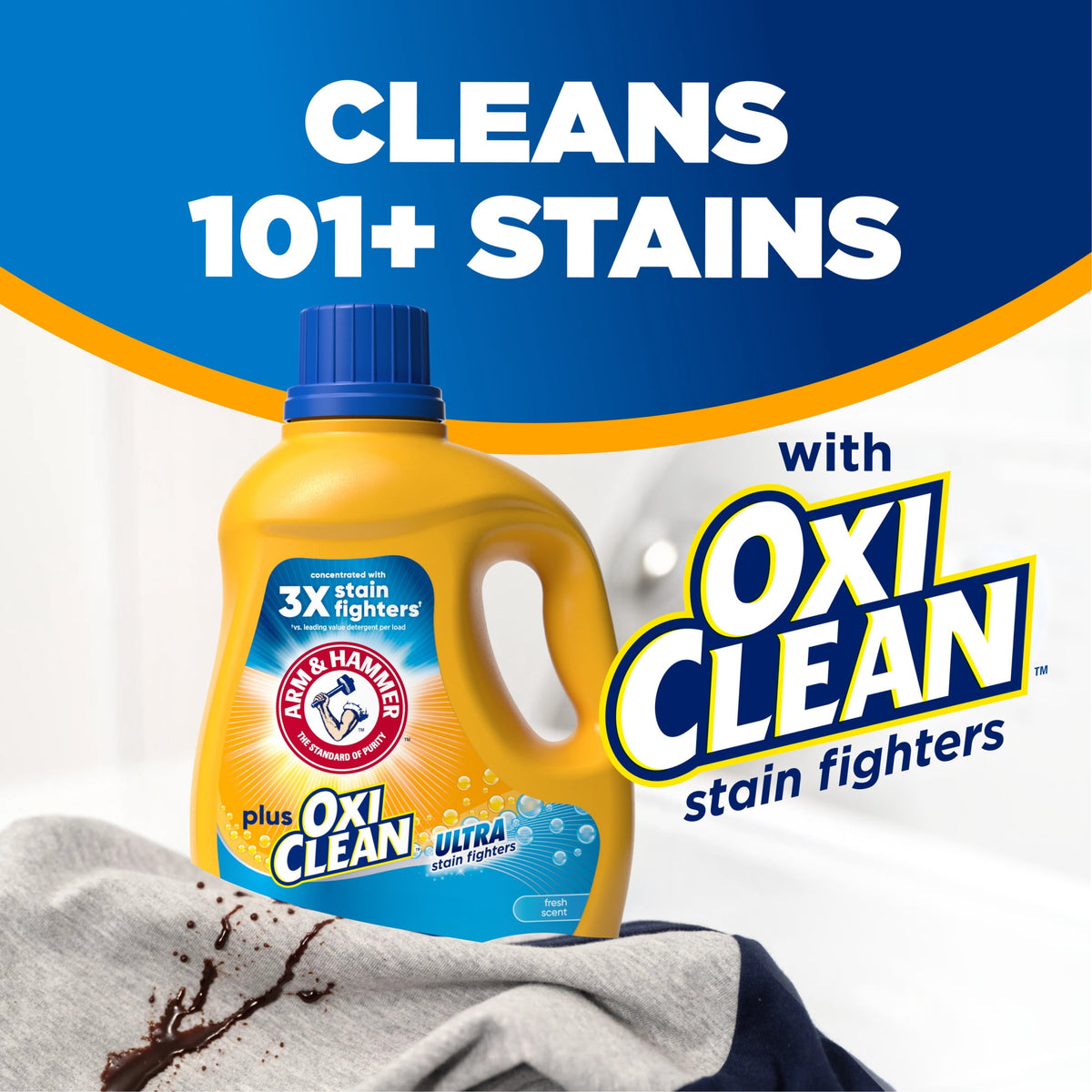 ARM & HAMMER Plus OxiClean Ultra Stain Fighters Liquid Laundry Detergent Fresh Scent 32.5 fl oz
