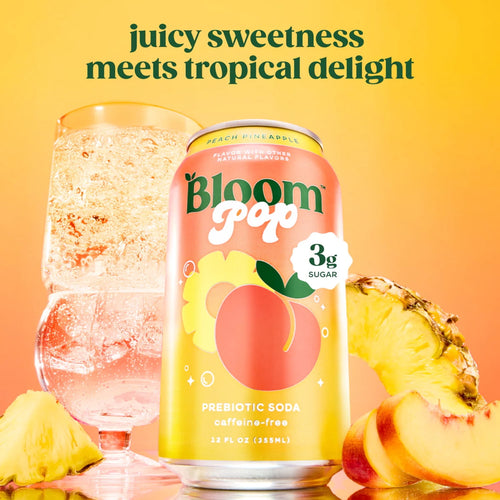 Bloom Nutrition Pop Prebiotic Soda Peach Pineapple Can 12 Fl Oz