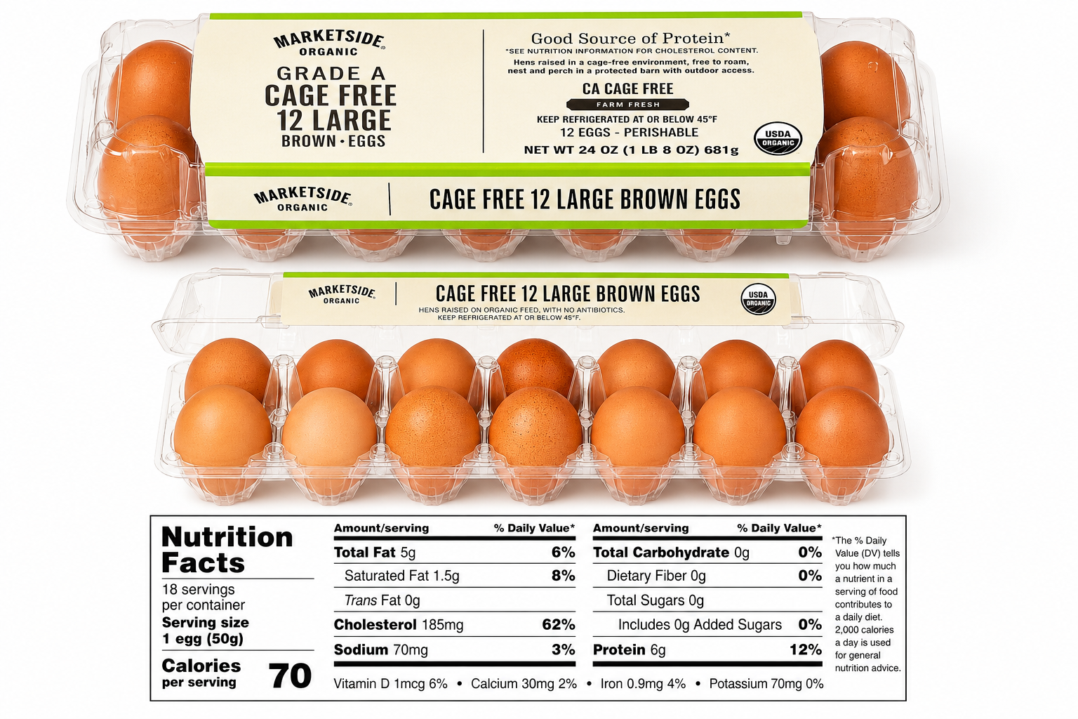 Marketside Organic Cage-Free Large Brown Eggs, Grade A, 12 Count