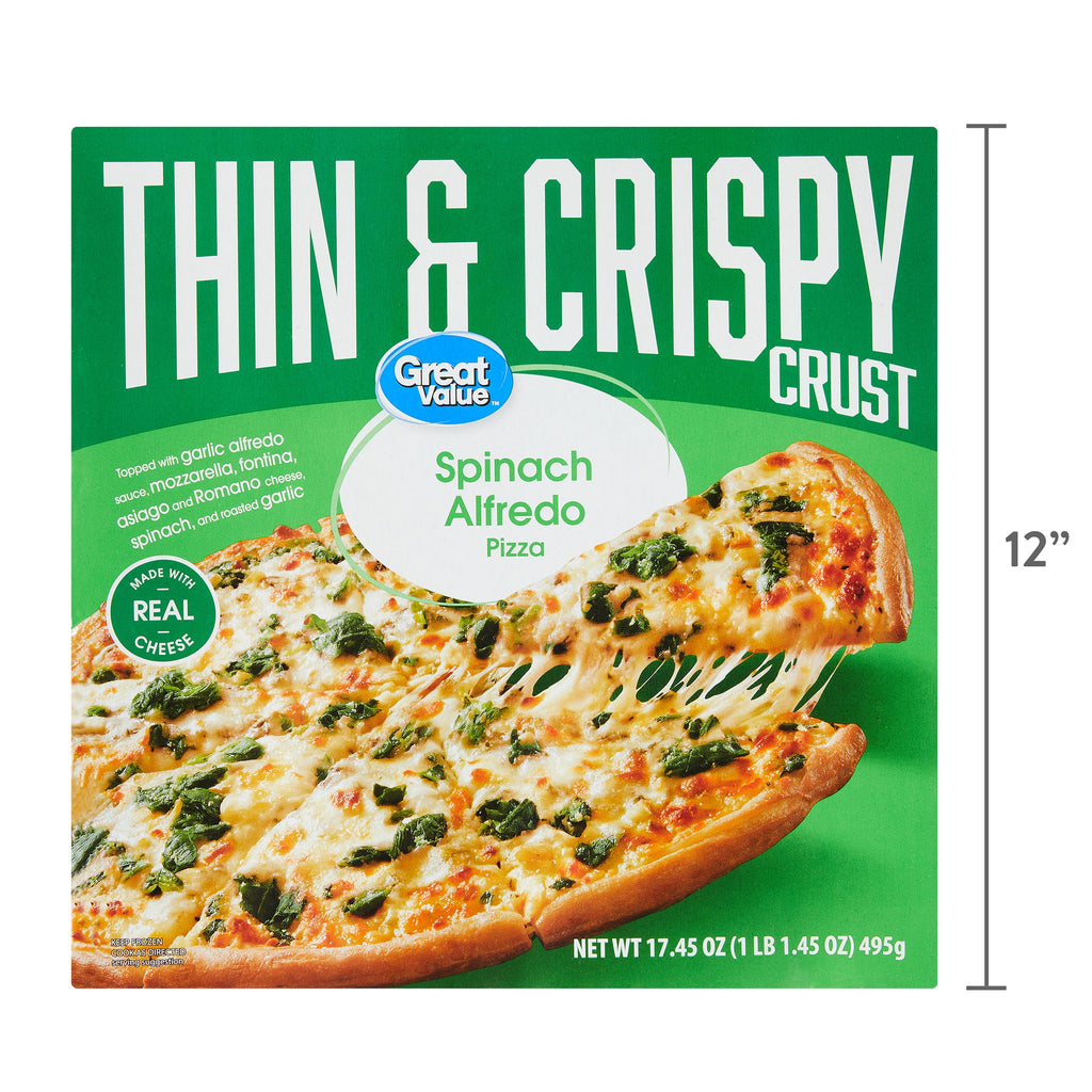 Great Value Thin and Crispy Crust Spinach Alfredo Frozen Pizza 17.45 Oz