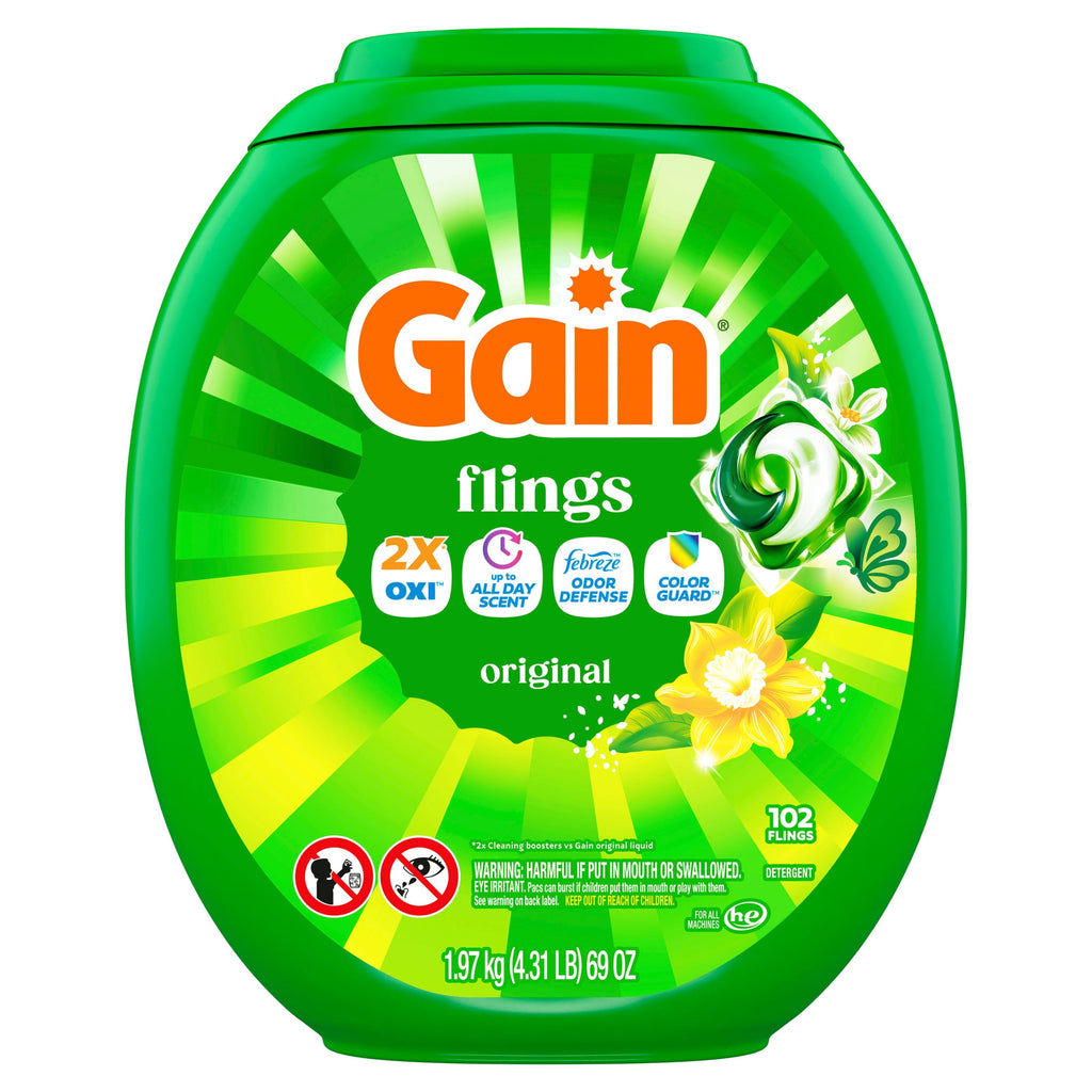 Gain Flings 4-in-1 Oxi Boost Febreze Laundry Detergent Pacs Original Scent 102 Count
