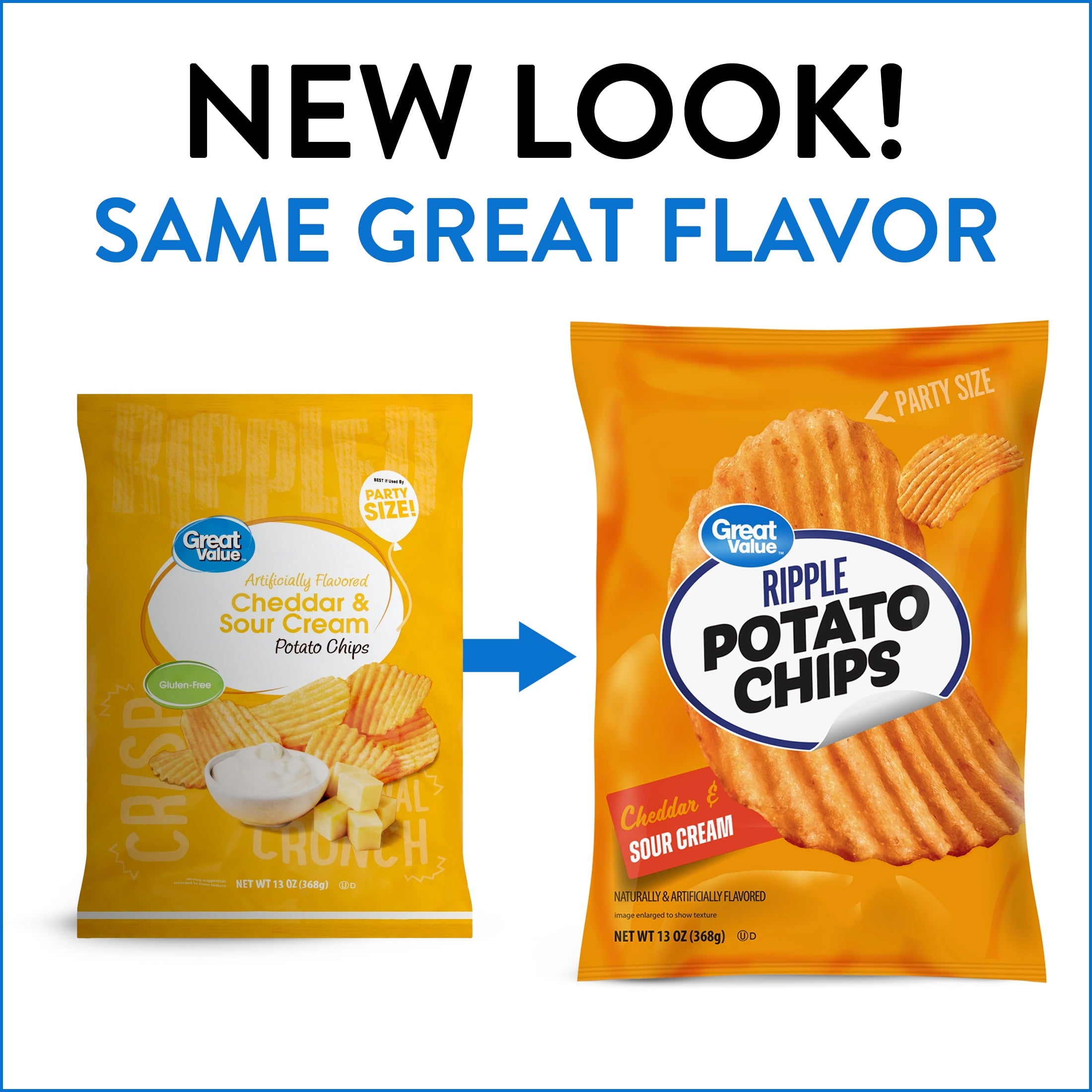 Cheddar & Sour Cream Flavored Potato Chips Party Size 13 Oz 1 Count Great Value