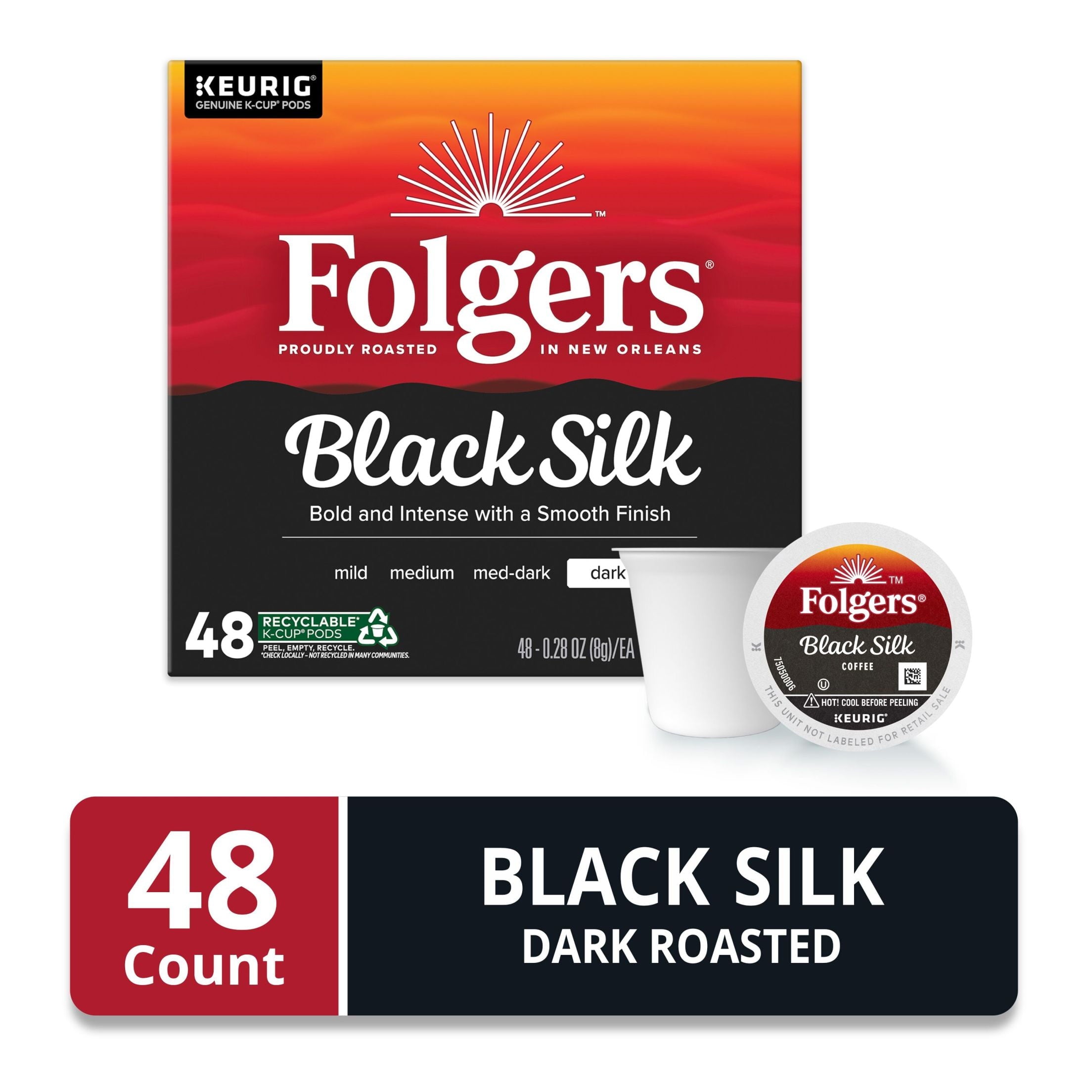 Folgers Black Silk Dark Roast Coffee Keurig K-Cup Pods 48 Count