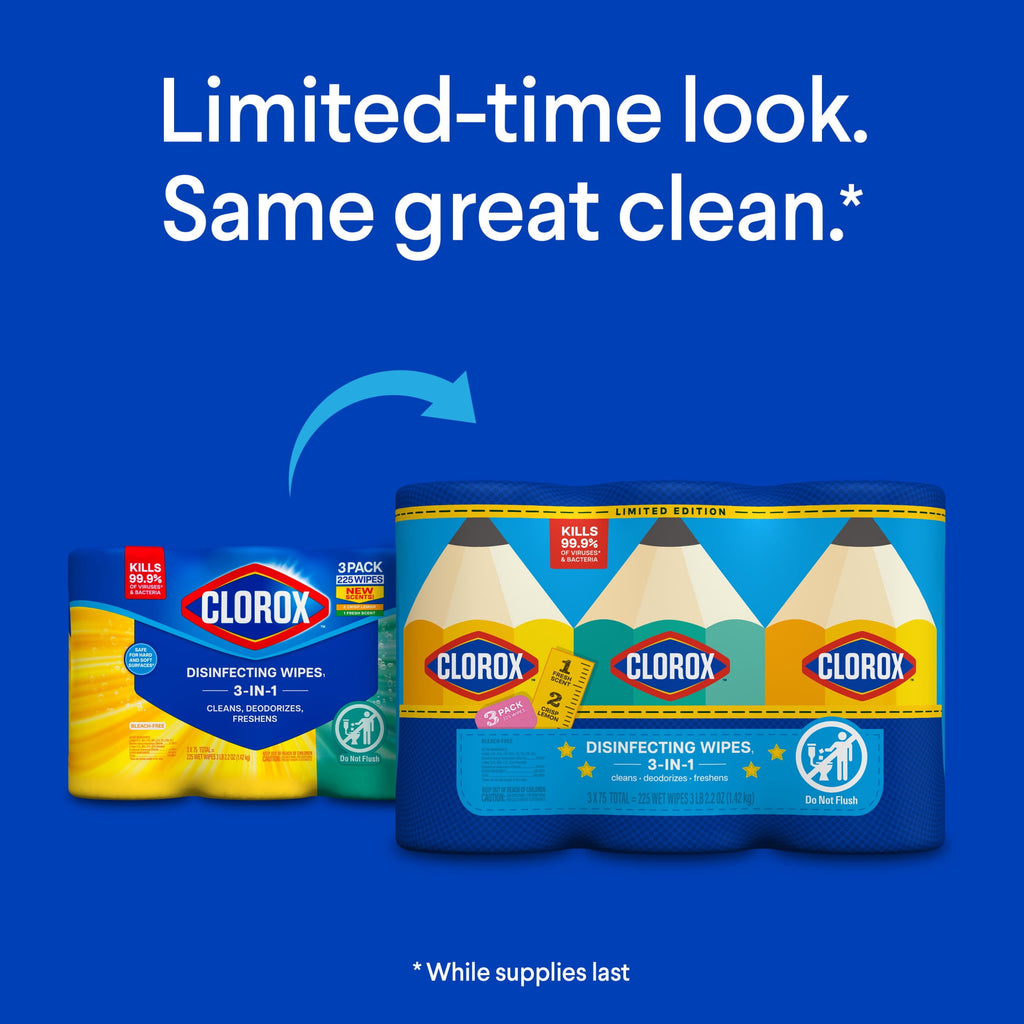 Clorox Disinfecting Cleaning Wipes Back to School Variety Pack 75 Count Pack of 3