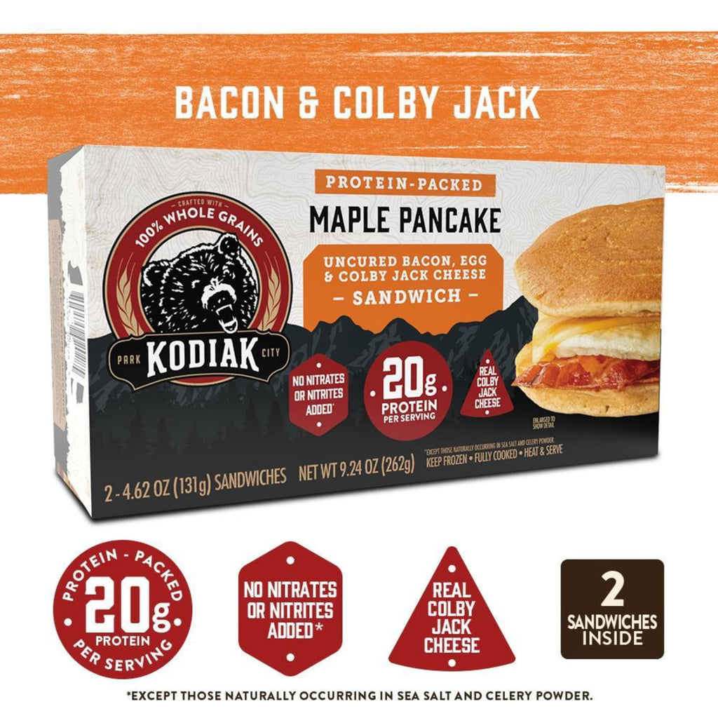 Kodiak Protein-Packed Frozen Breakfast Sandwiches Bacon and Colby Jack 2 Count 9.24 Oz