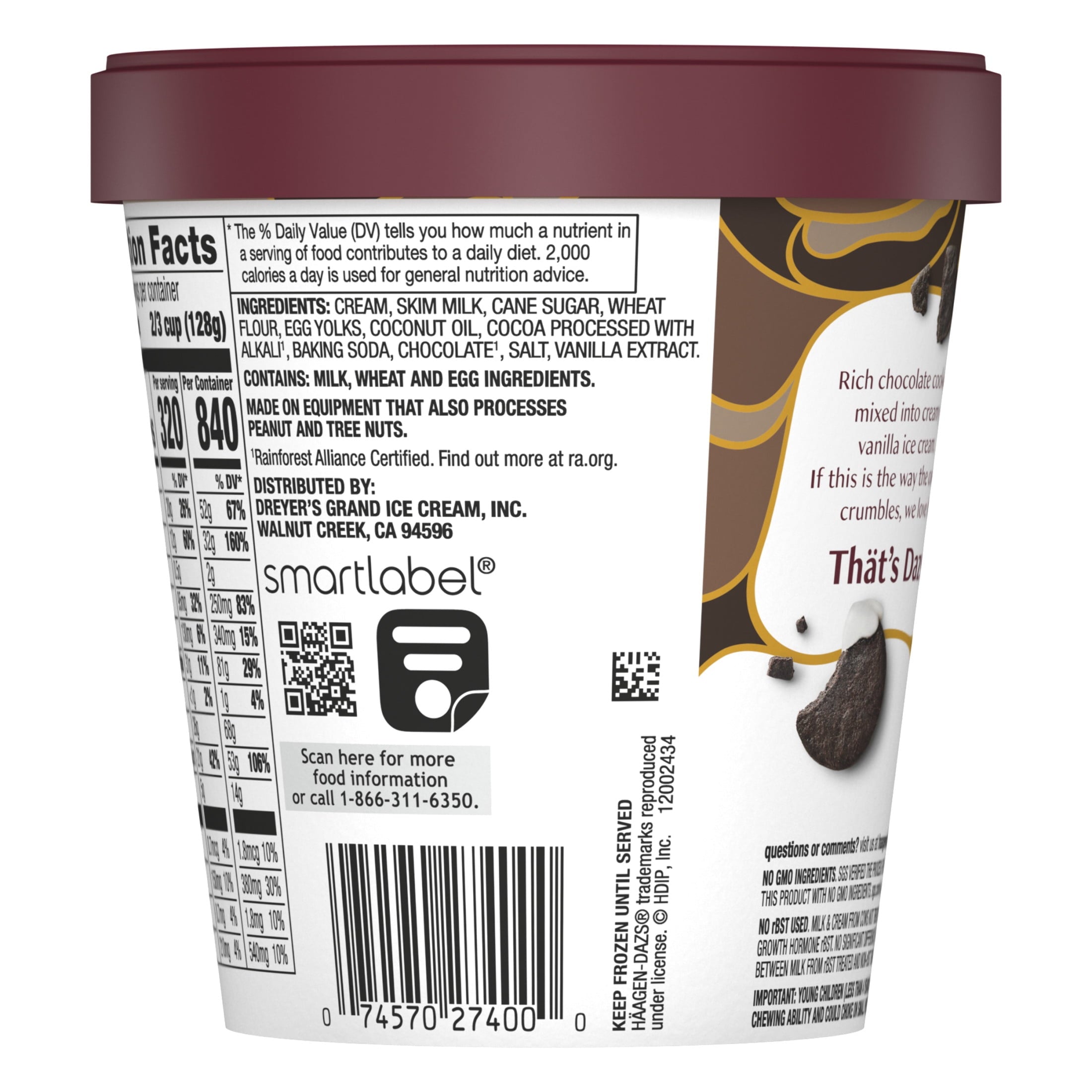 Häagen-Dazs Cookies & Cream Ice Cream 14 Oz Tub