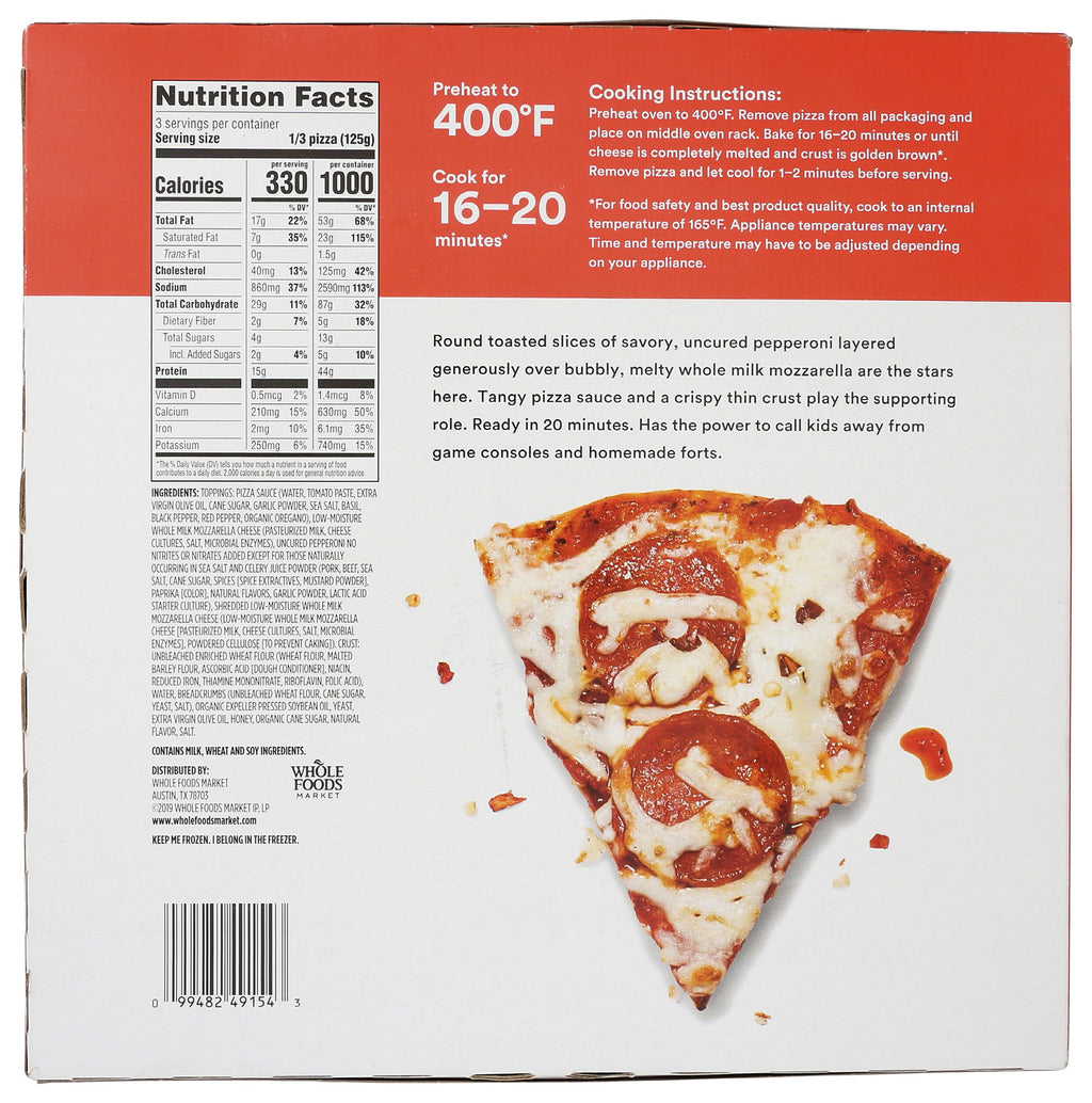 Thin Crust Uncured Pepperoni Pizza 13.3 Oz 1 Count 365 By Whole Foods Market