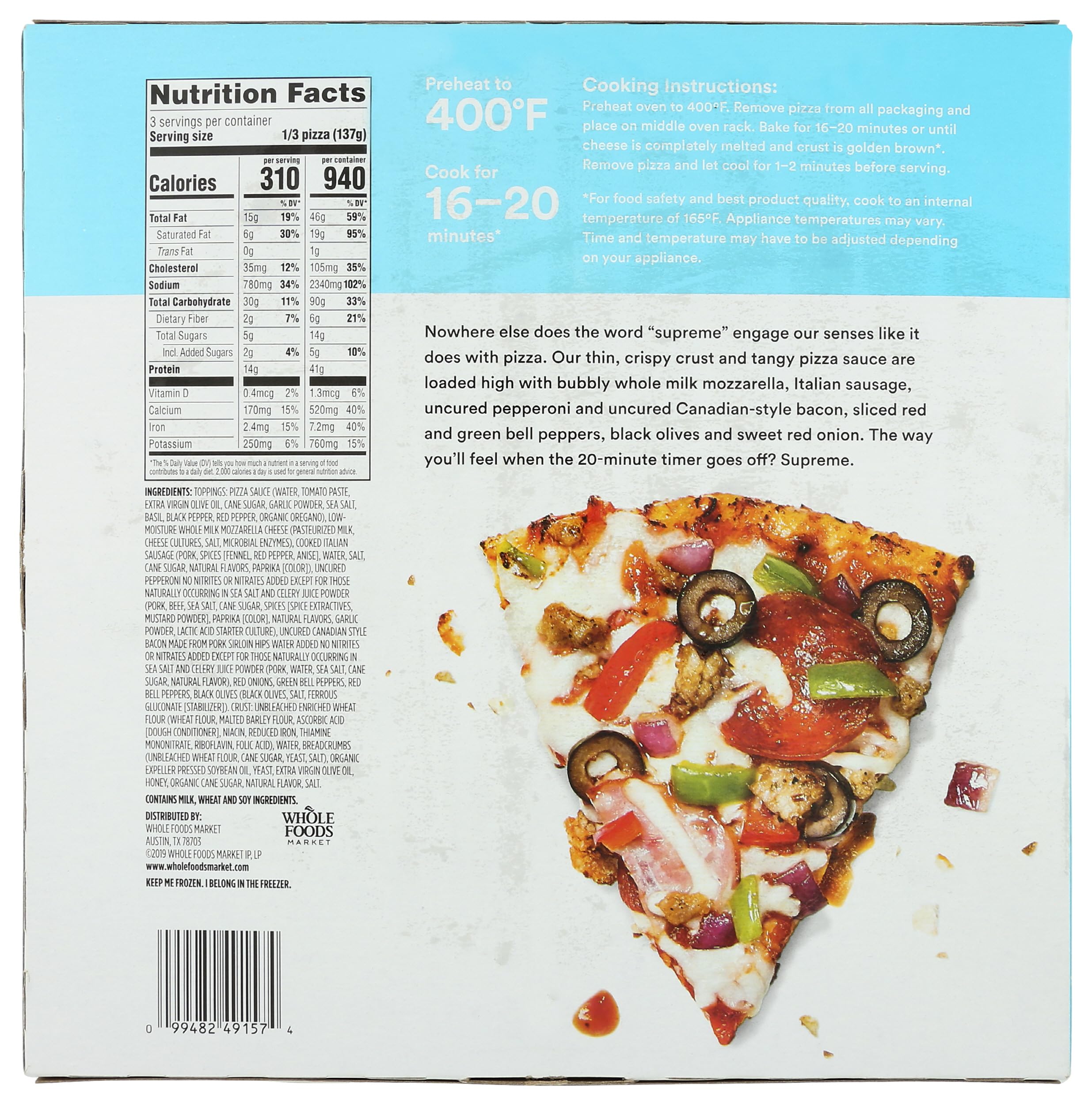 Supreme Thin Crust Pizza 14.5 Oz 365 By Whole Foods Market
