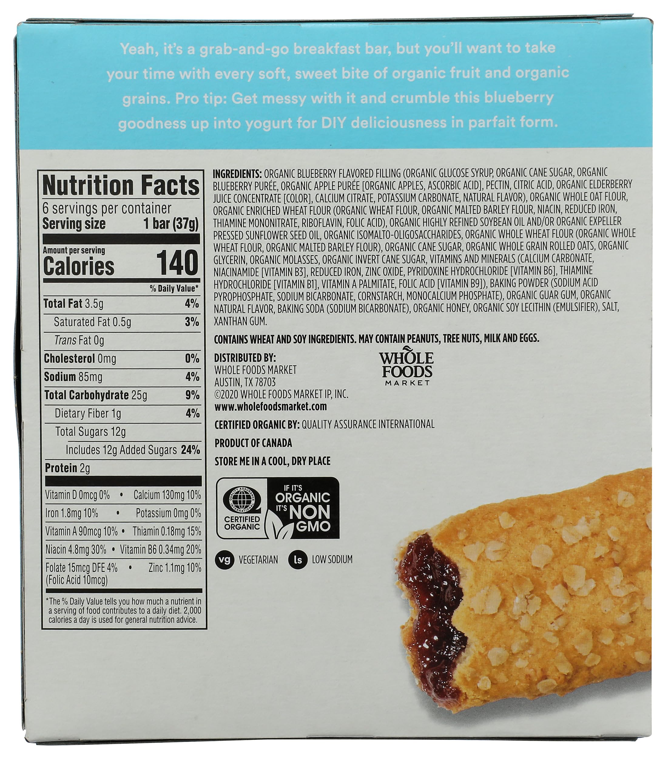 Organic Blueberry Cereal Bar 6 Count 7.8 Oz 365 By Whole Foods Market