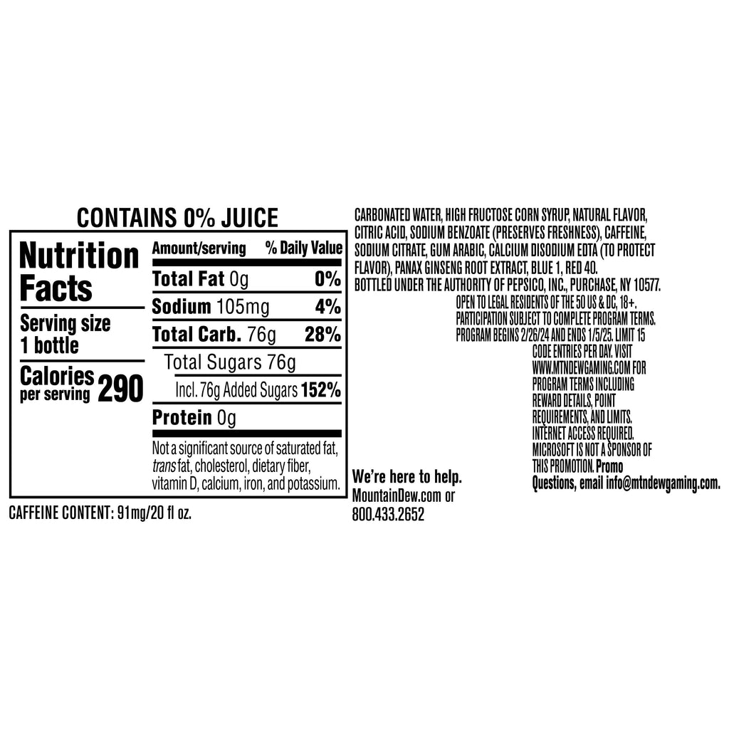 Mountain Dew Voltage Raspberry Citrus & Ginseng Soda Pop Bottle 20 Fl Oz