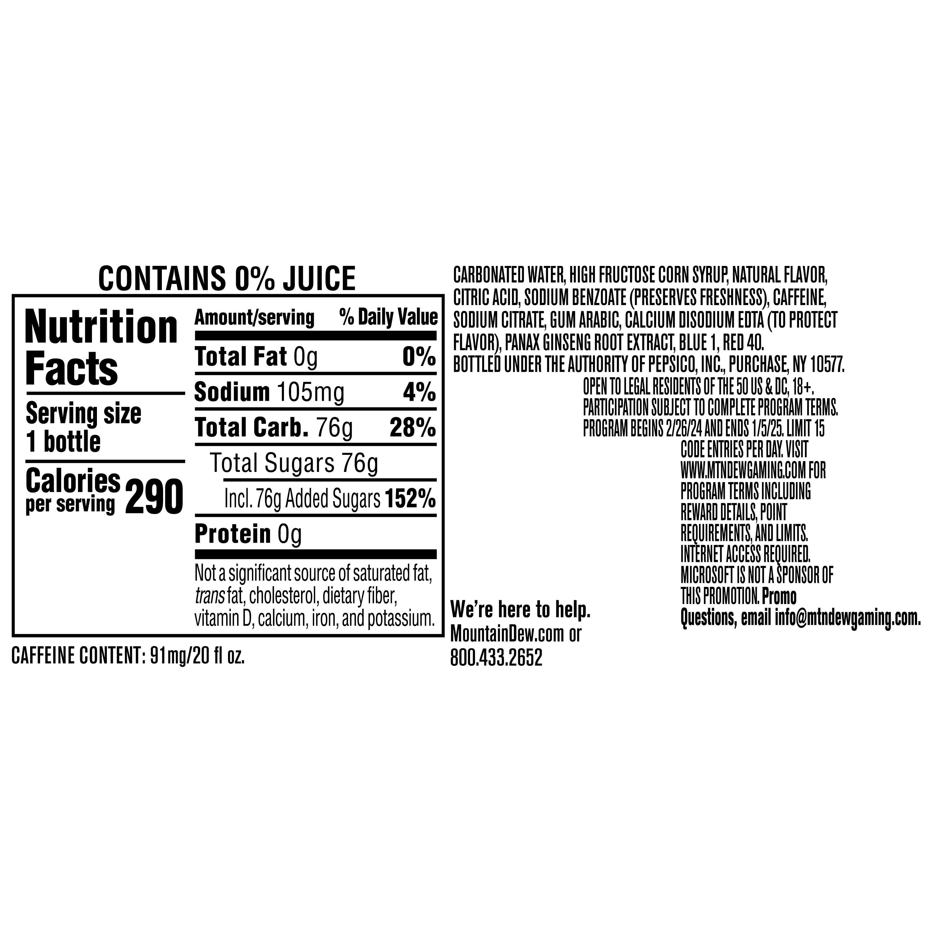 Mountain Dew Voltage Raspberry Citrus & Ginseng Soda Pop Bottle 20 Fl Oz