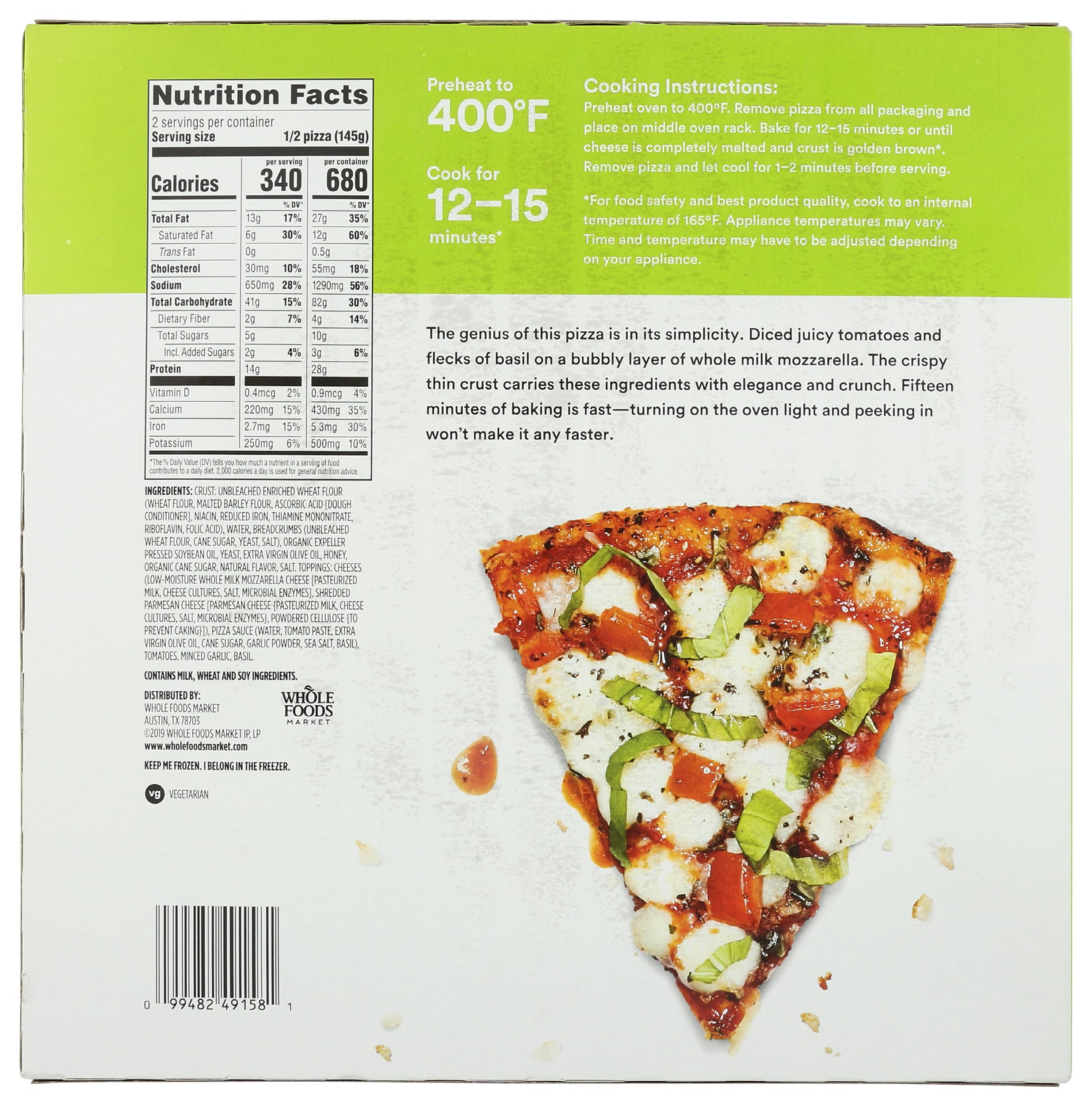Margherita Thin Crust Pizza 10.2 Oz 365 By Whole Foods Market