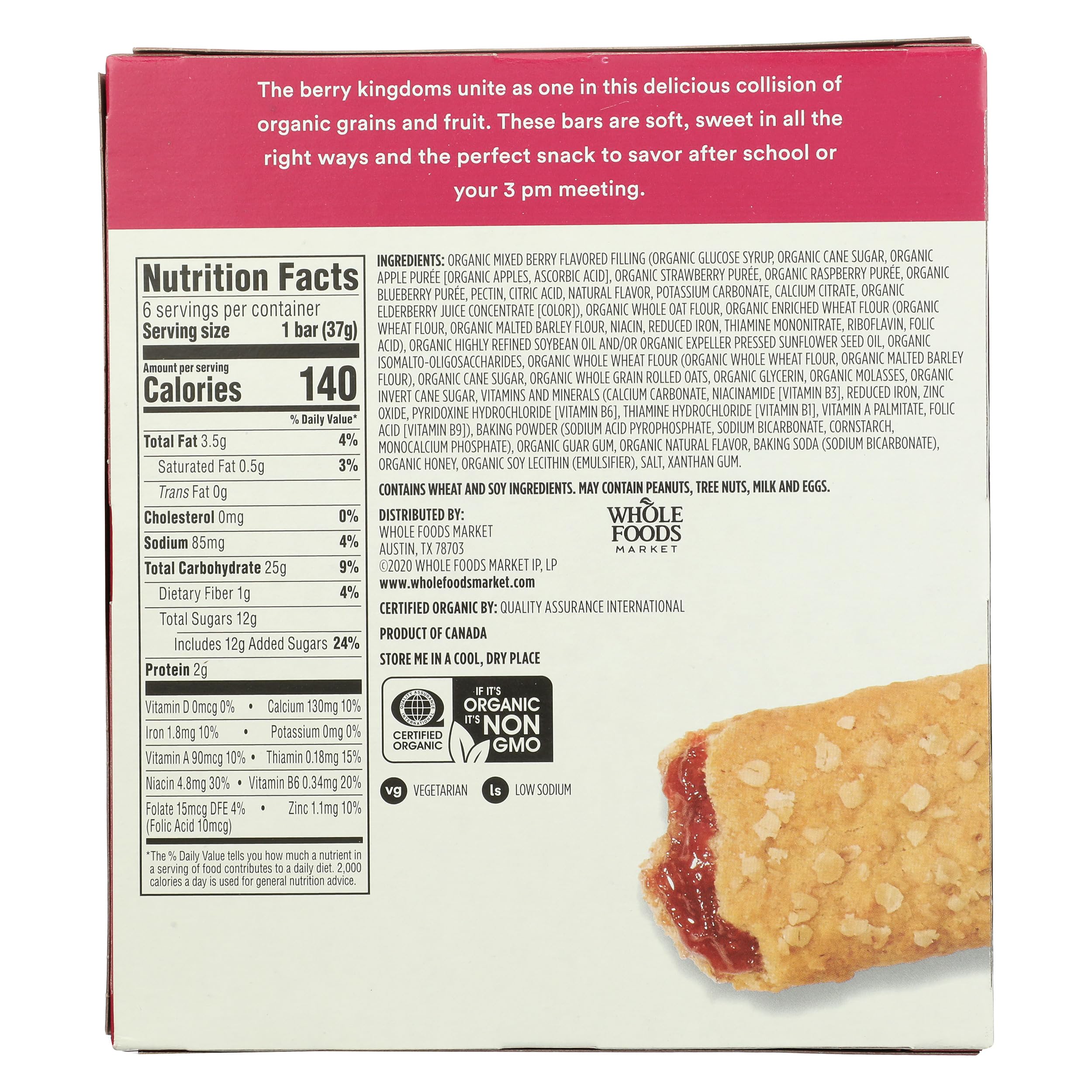 Organic Mixed Berry Cereal Bar 6 Count 7.8 Oz 365 By Whole Foods Market