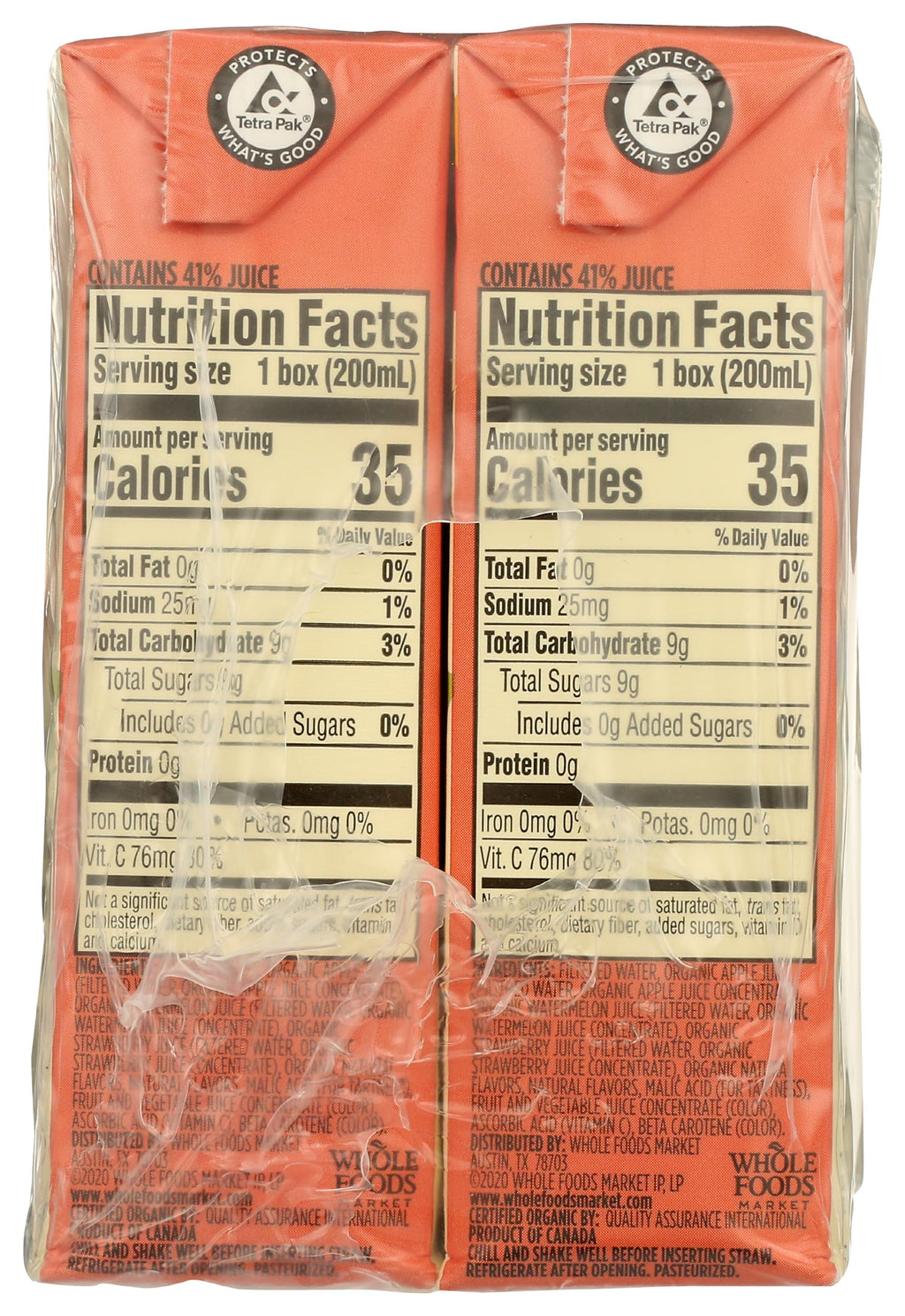 Organic Reduced Sugar Watermelon Strawberry Juice 6.75 Fl Oz 8 Pack 365 By Whole Foods Market