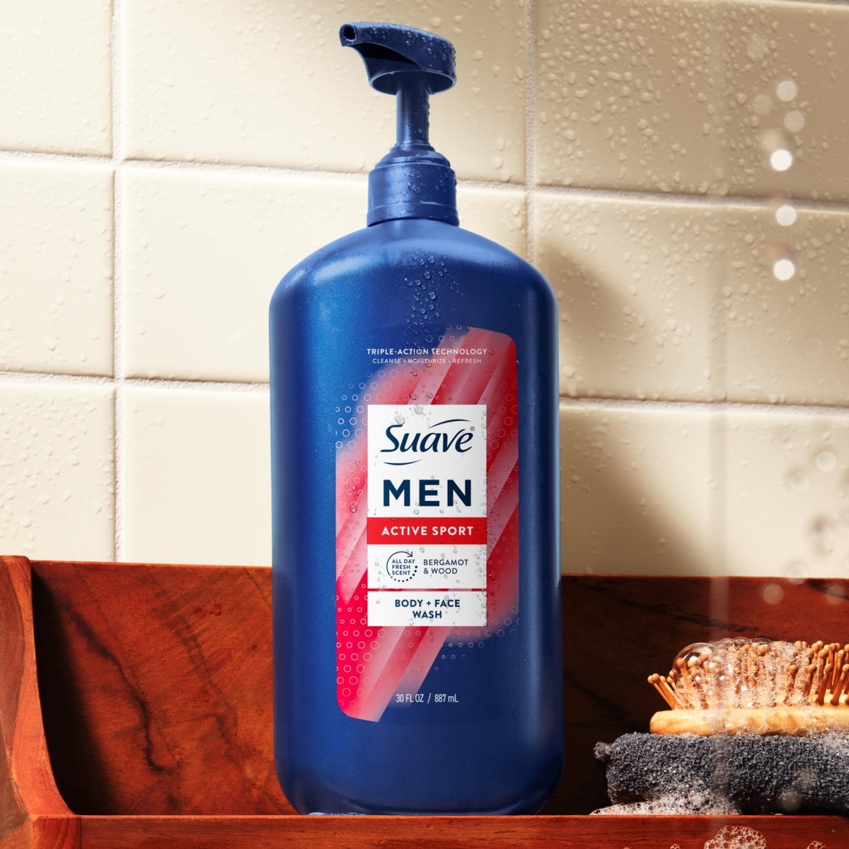 Suave Men Active Sport 2-in-1 Body & Face Wash with Glycerin & Vitamin E 30 fl oz