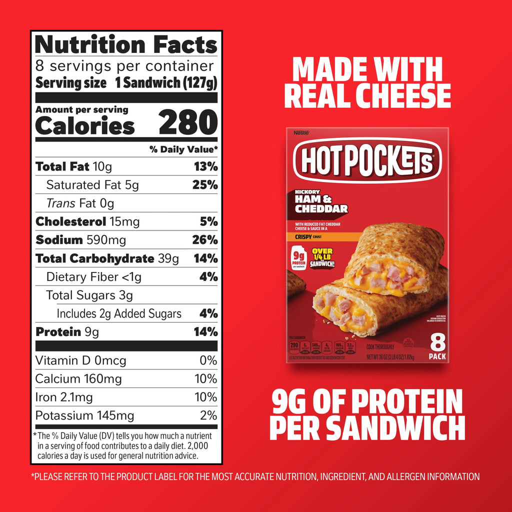 Hot Pockets Hickory Ham and Cheddar Frozen Sandwich Snacks 36 Oz 8 Count