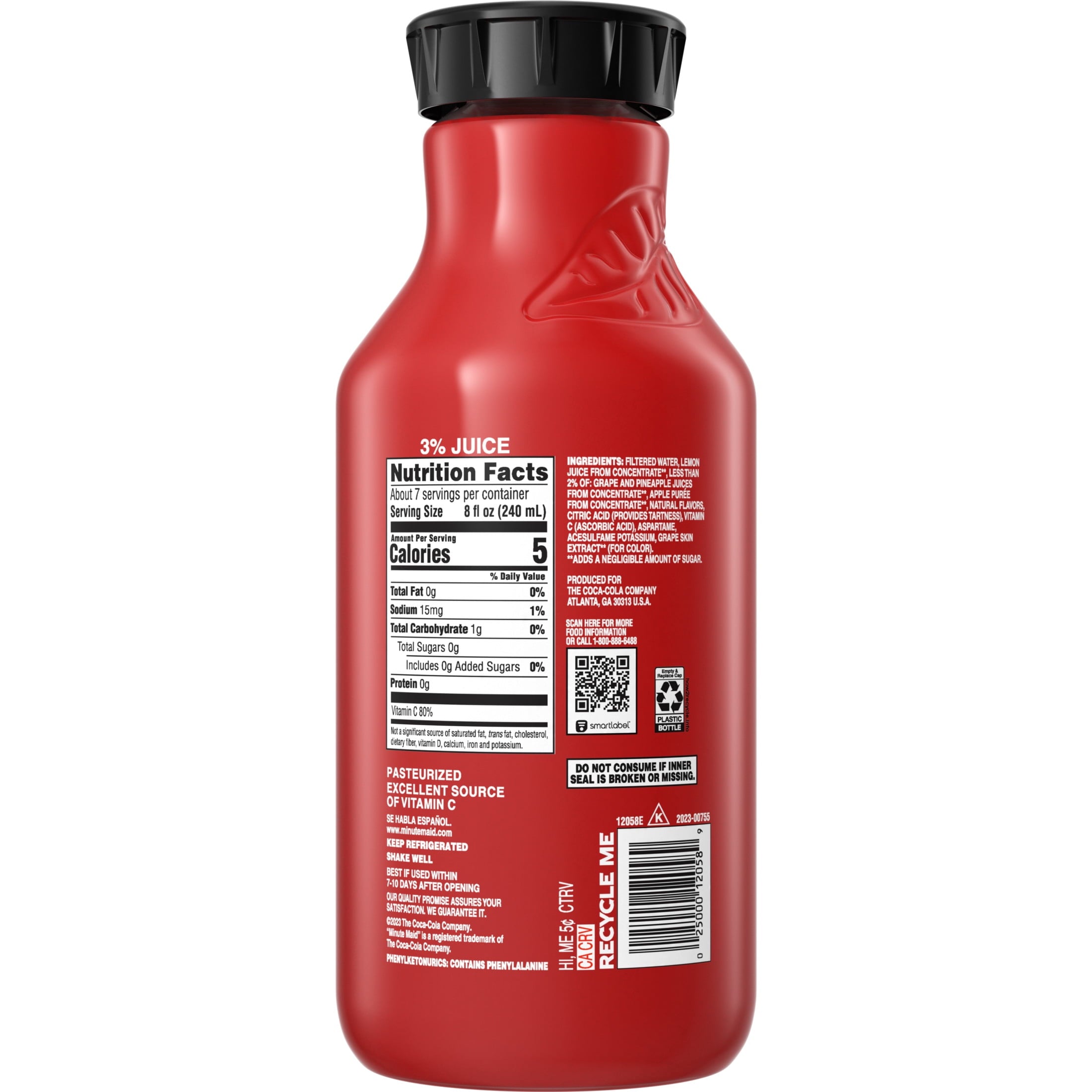 Minute Maid Zero Sugar Fruit Punch Juice Drink 52 fl oz Bottle