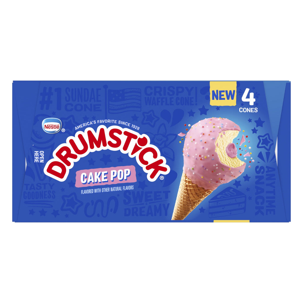 Drumstick Cake Pop Ice Cream Cones 18.4 Oz 4 Count Box