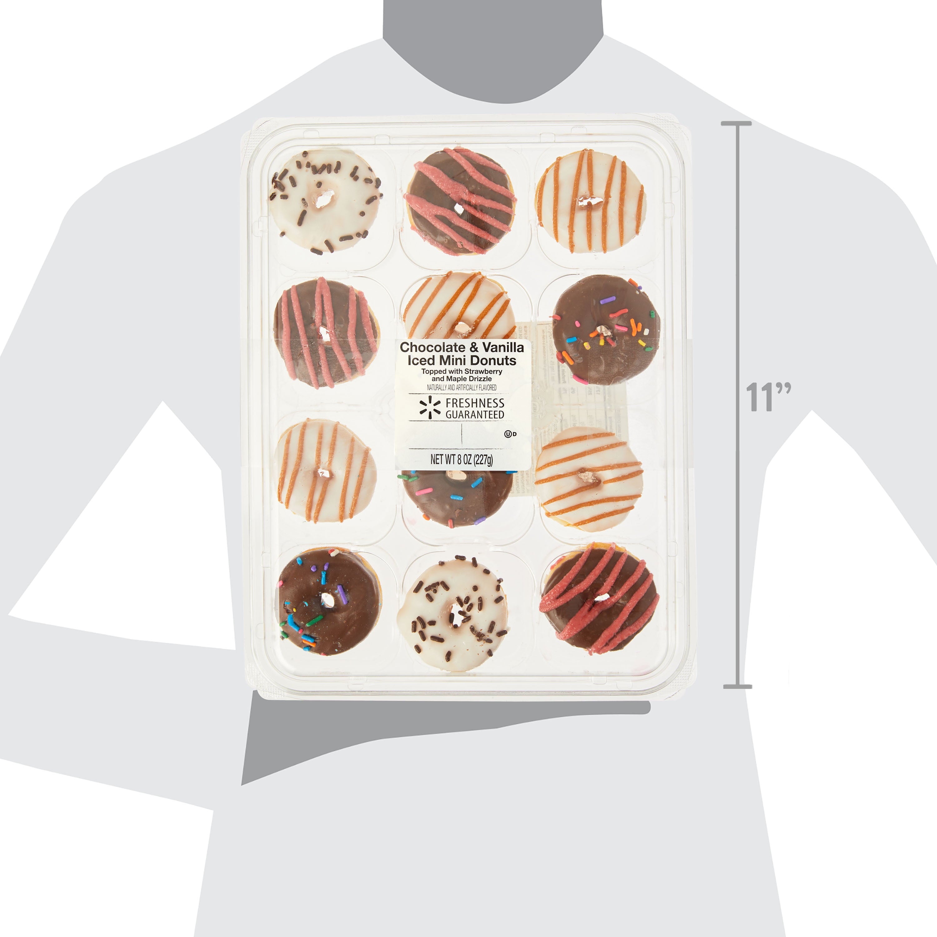 Vanilla Chocolate Iced Mini Donuts 8 Oz 12 Count Freshness Guaranteed