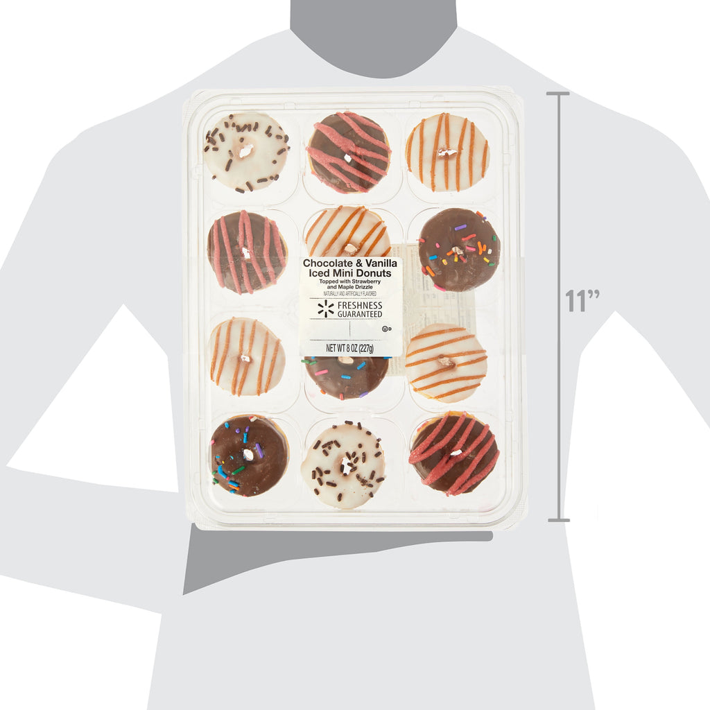 Vanilla and Chocolate Iced Mini Donuts 8 Oz 12 Count Freshness Guaranteed