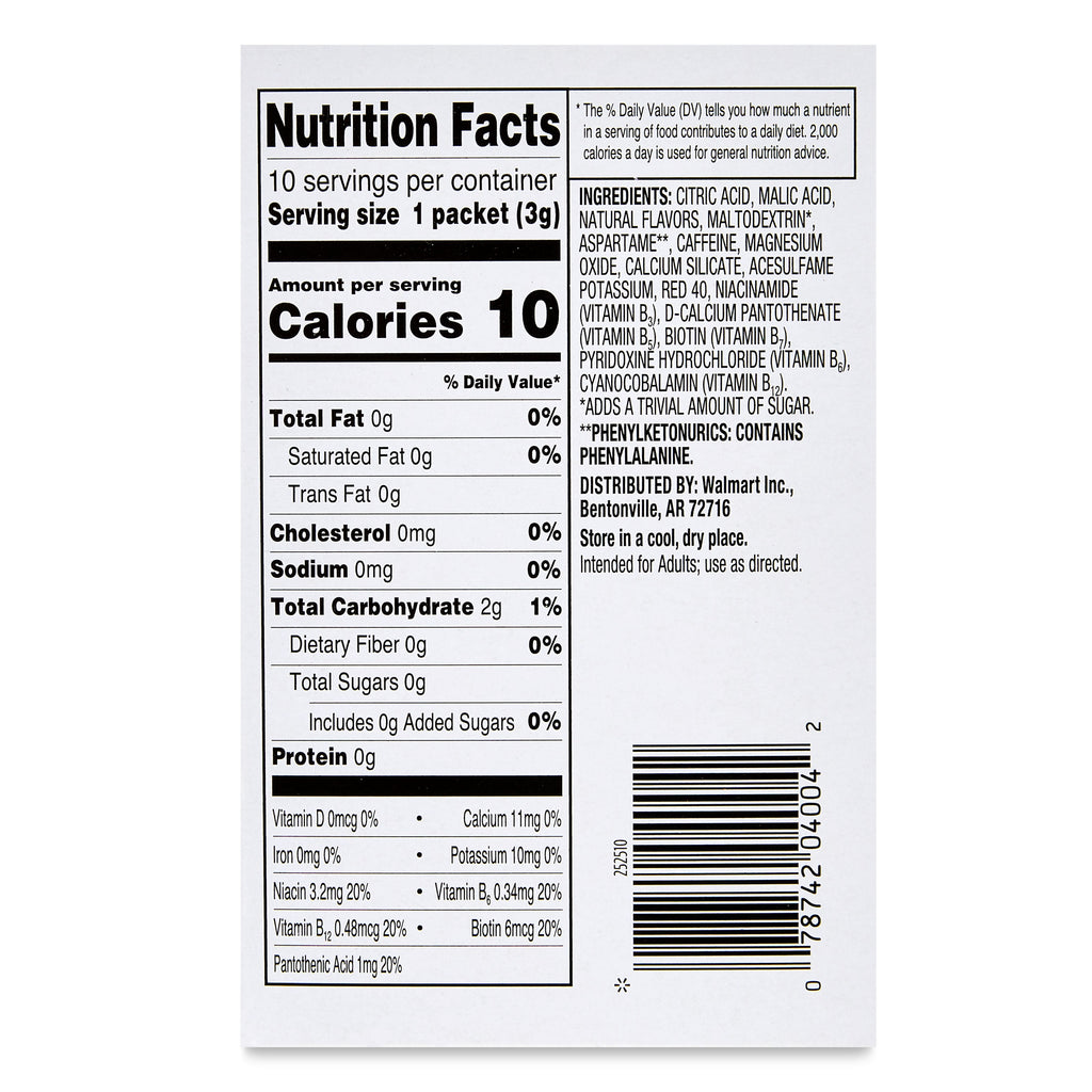 Great Value Energy Cherry Slush Drink Mix Packets 0.11 oz 10 Count
