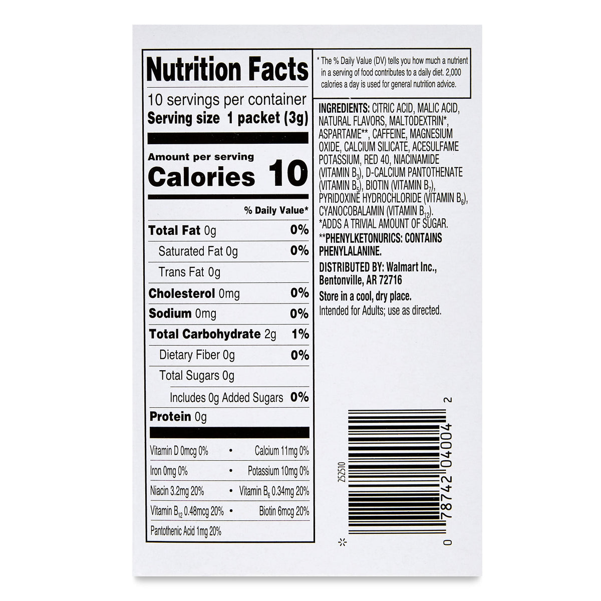 Great Value Energy Cherry Slush Drink Mix Packets 0.11 oz 10 Count