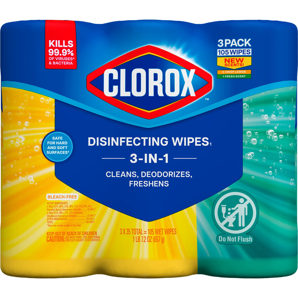 Clorox Disinfecting Cleaning Wipes Variety Pack Bleach Free Fresh Scent and Crisp Lemon 35 Count Pack of 3