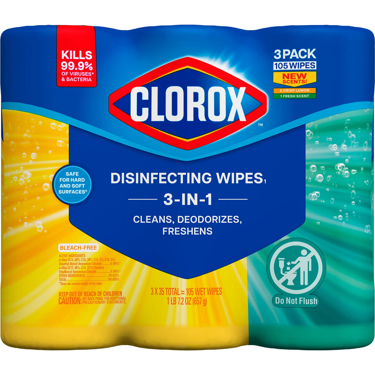 Clorox Disinfecting Cleaning Wipes Variety Pack Bleach Free Fresh Scent and Crisp Lemon 35 Count Pack of 3