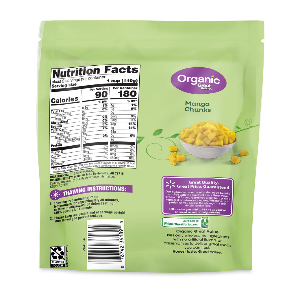 Great Value Organic Mango Chunks Frozen 10 Oz